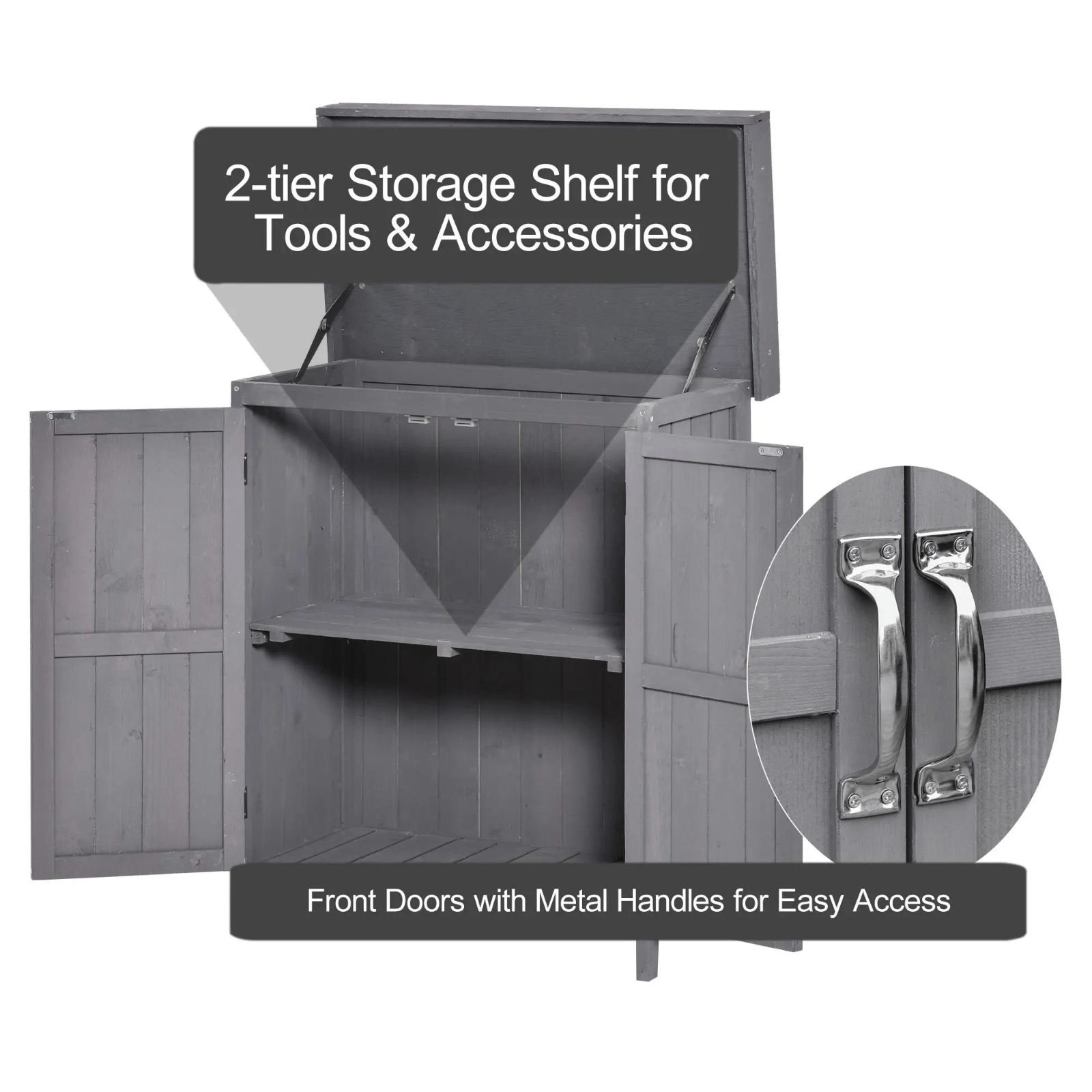 Outdoor Wooden Storage Shed Garden Tool Box Hinged Roof Doors Grey for Gardening - Home and Garden Furniture Shop - rustic - furniture