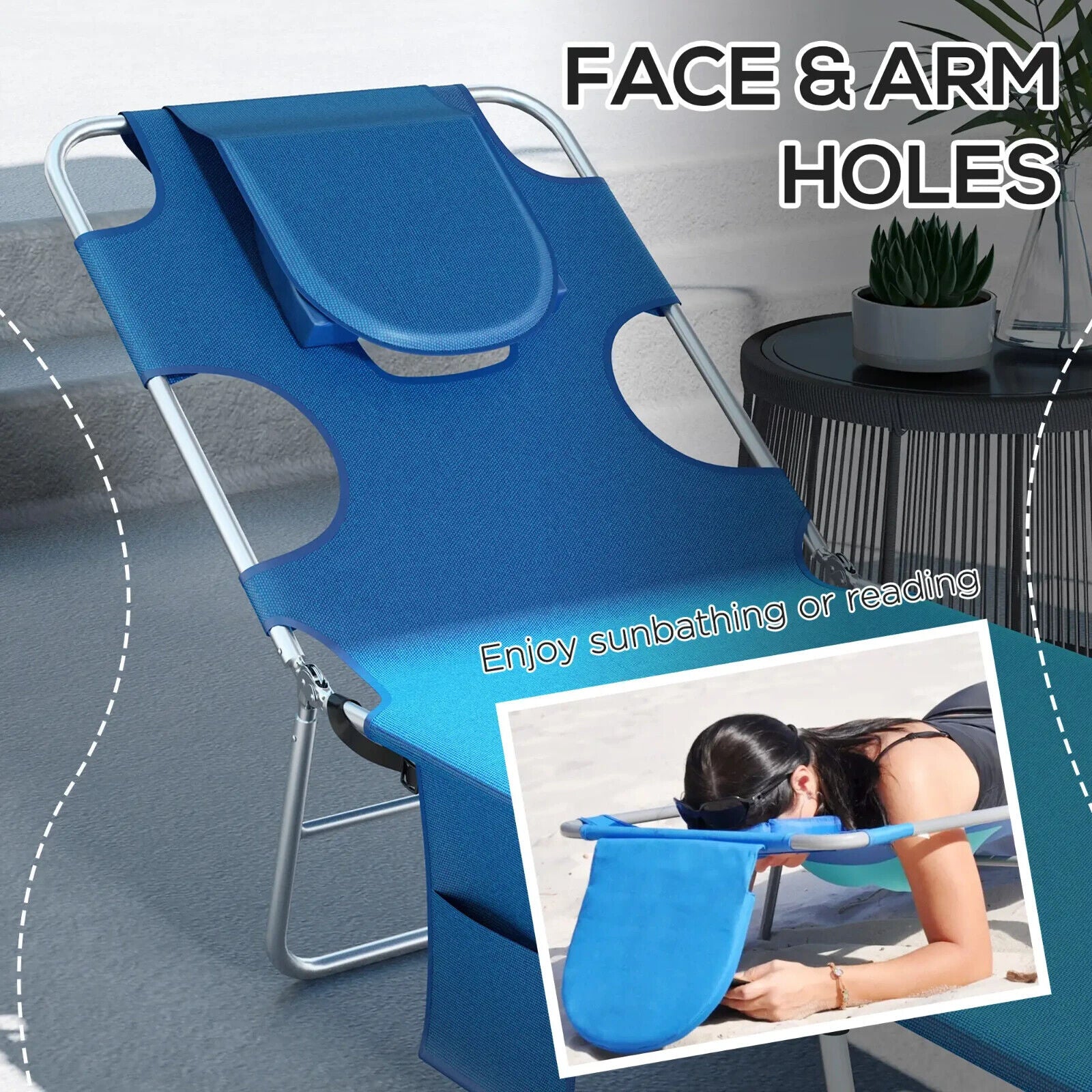 Outsunny 2 Pcs Chaise Lounge Portable Adjustable Backrest with Face Cavity Blue - Home and Garden Furniture Shop - #rustic - furniture#