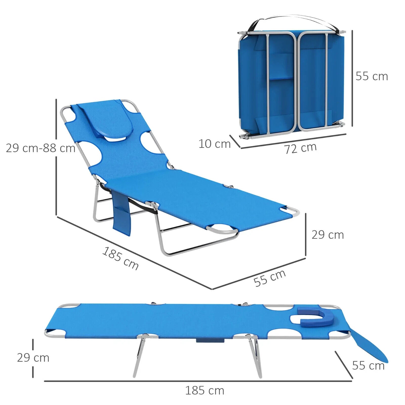 Outsunny 2 Pcs Chaise Lounge Portable Adjustable Backrest with Face Cavity Blue - Home and Garden Furniture Shop - #rustic - furniture#