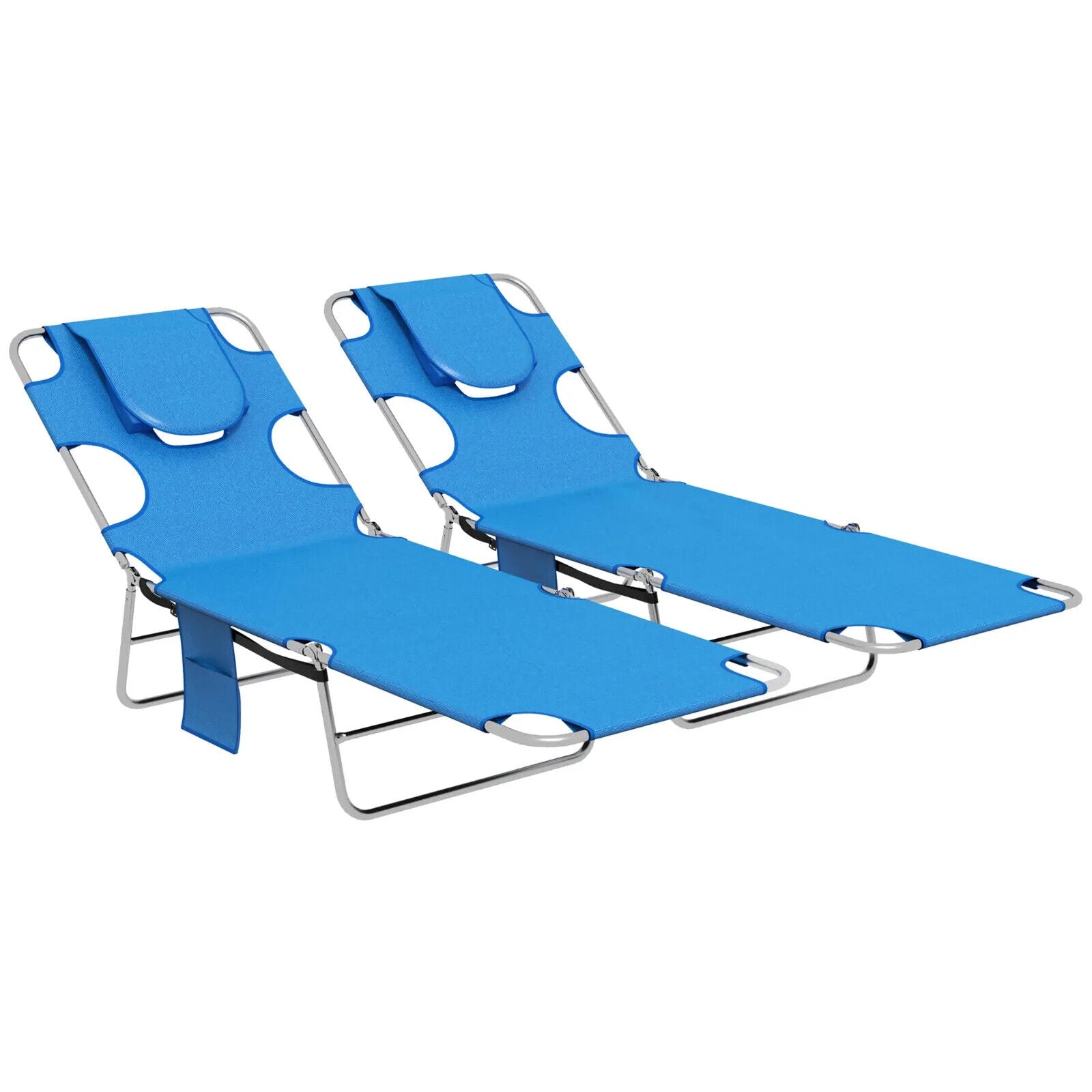 Outsunny 2 Pcs Chaise Lounge Portable Adjustable Backrest with Face Cavity Blue - Home and Garden Furniture Shop - #rustic - furniture#
