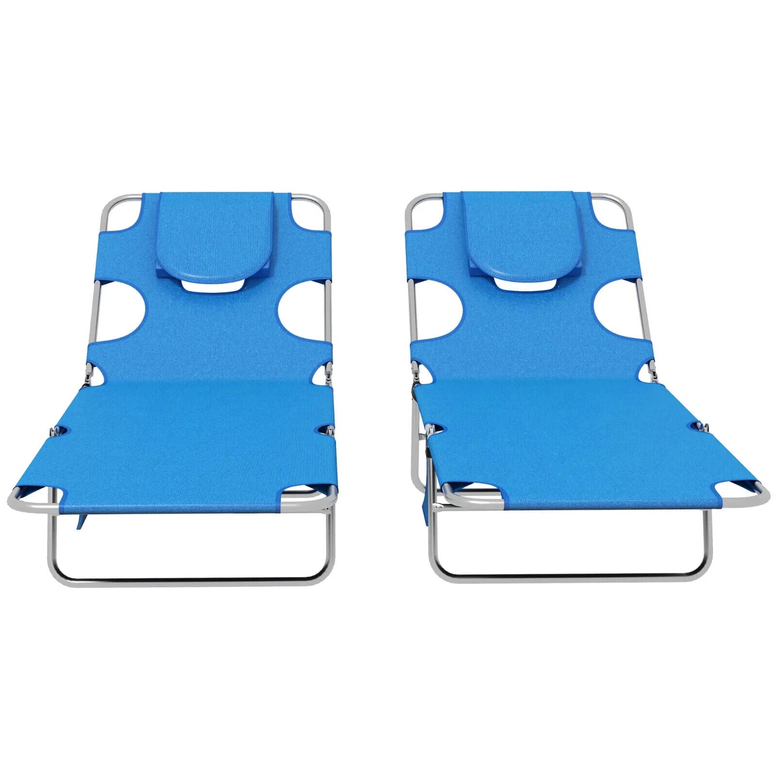 Outsunny 2 Pcs Chaise Lounge Portable Adjustable Backrest with Face Cavity Blue - Home and Garden Furniture Shop - #rustic - furniture#