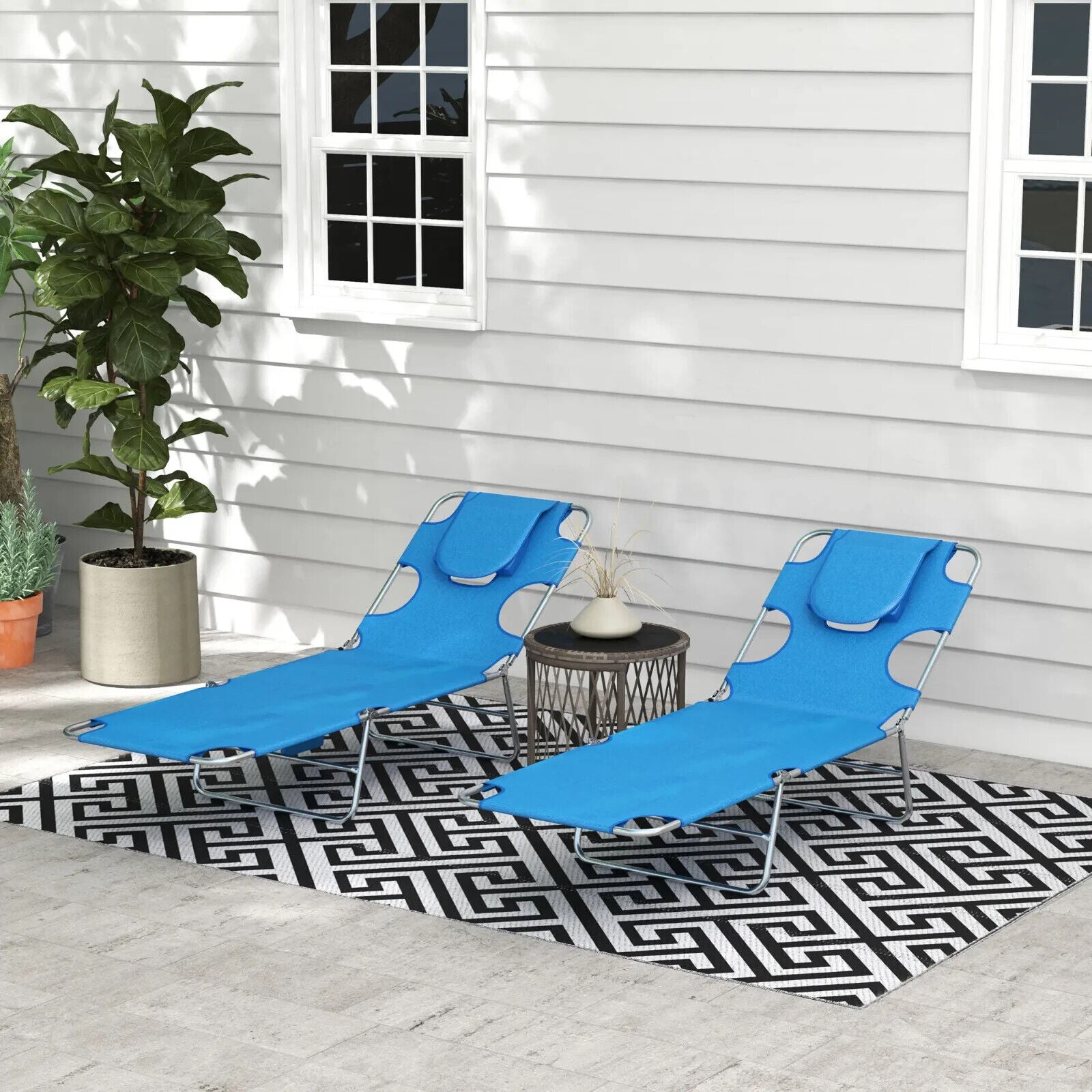 Outsunny 2 Pcs Chaise Lounge Portable Adjustable Backrest with Face Cavity Blue - Home and Garden Furniture Shop - #rustic - furniture#