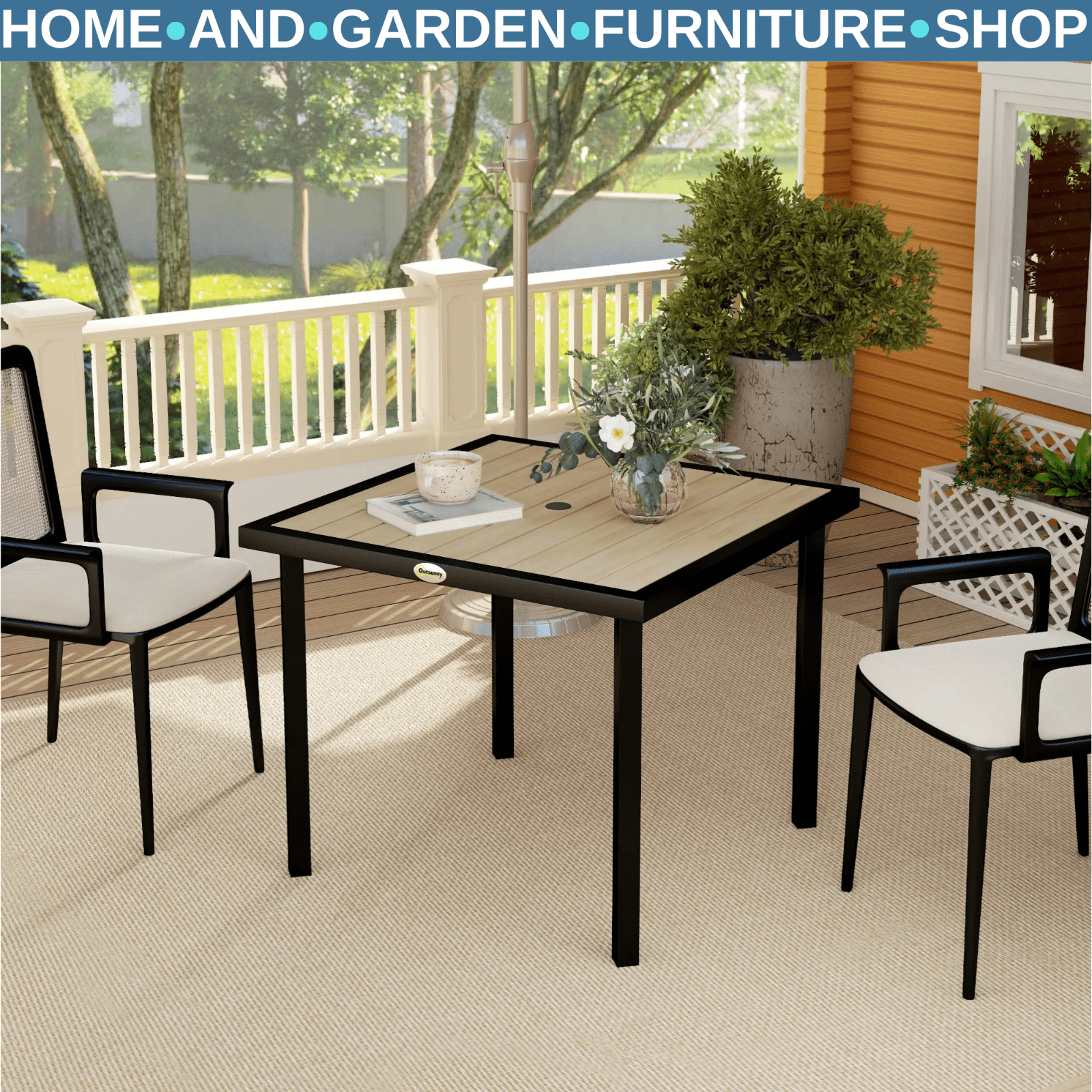 Outsunny Garden Table for 4 Person with 5.4cm Parasol Hole, Brown - Home and Garden Furniture Shop - #rustic - furniture#