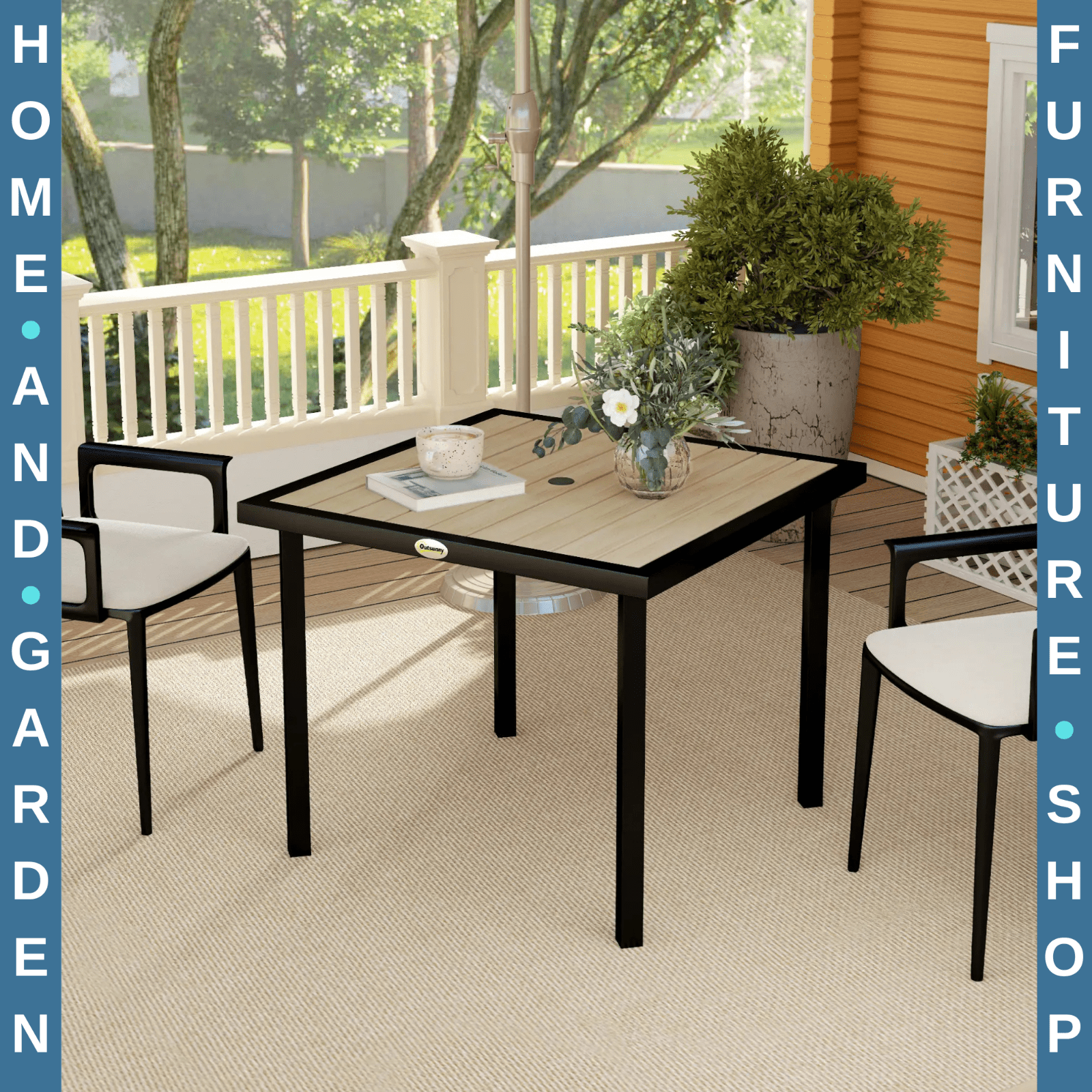 Outsunny Garden Table for 4 Person with 5.4cm Parasol Hole, Brown - Home and Garden Furniture Shop - #rustic - furniture#