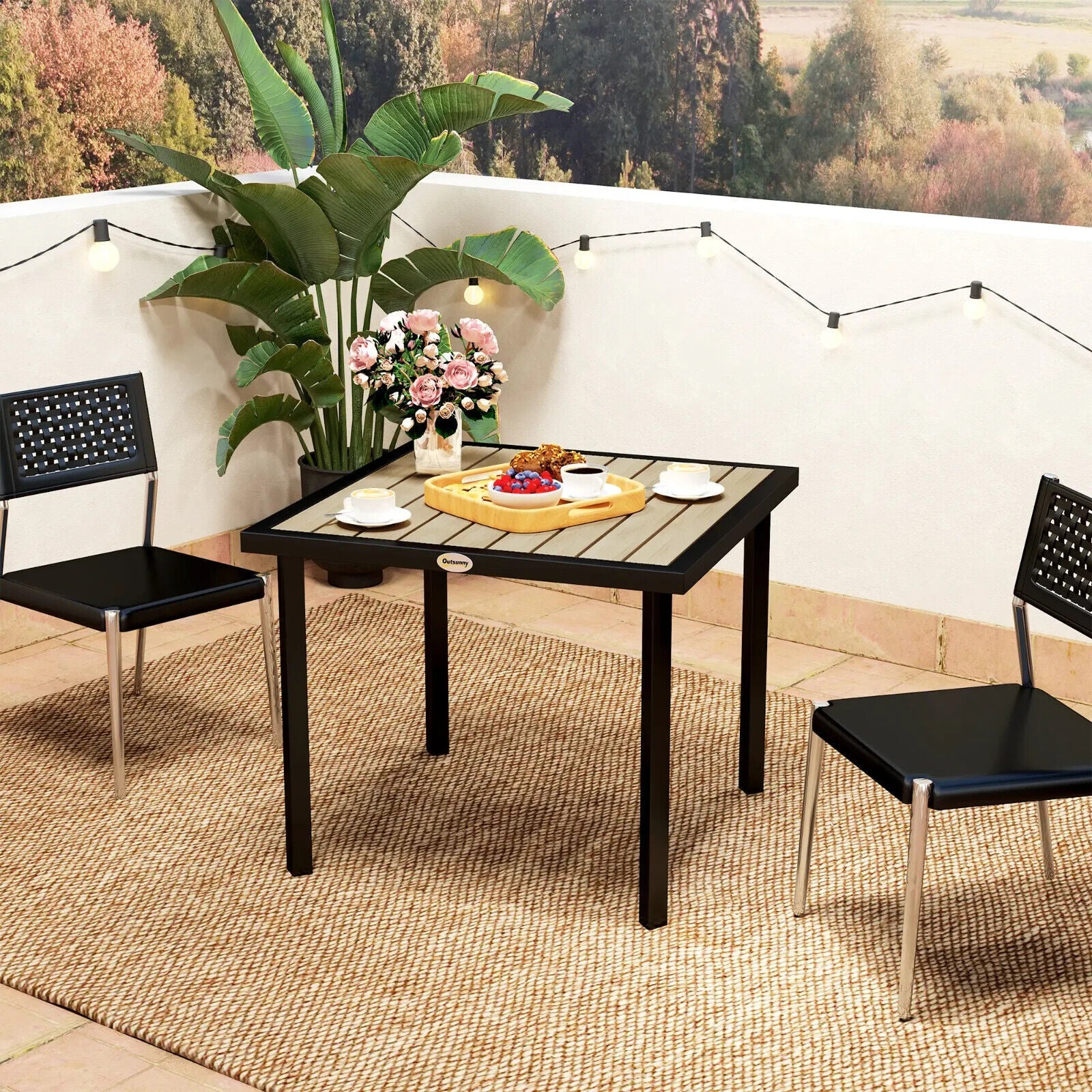 Outsunny Garden Table for 4 Person with 5.4cm Parasol Hole, Brown - Home and Garden Furniture Shop - #rustic - furniture#