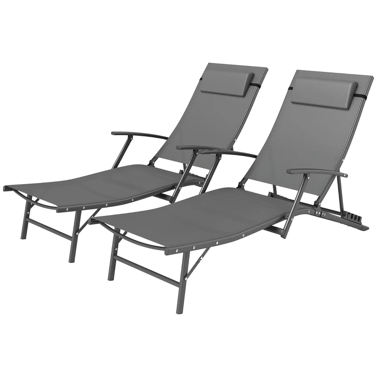 Outsunny Set of 2 Garden Sun Loungers, Folding Chaise Lounge Chairs, Grey - Home and Garden Furniture Shop - #rustic - furniture#