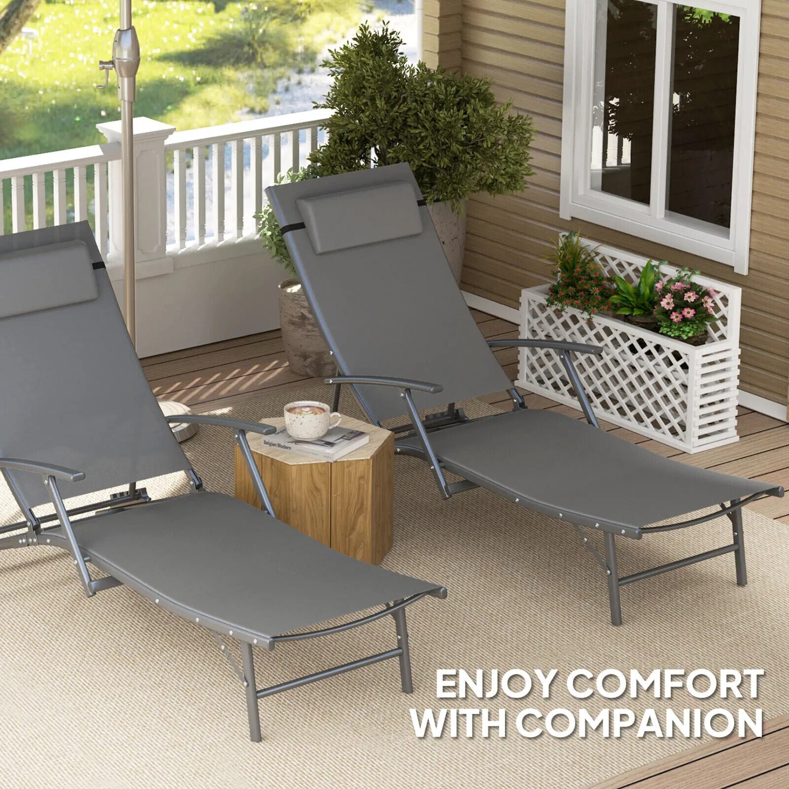Outsunny Set of 2 Garden Sun Loungers, Folding Chaise Lounge Chairs, Grey - Home and Garden Furniture Shop - #rustic - furniture#