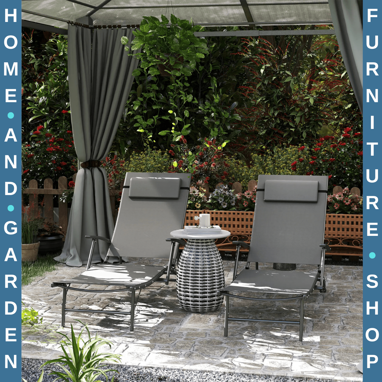 Outsunny Set of 2 Garden Sun Loungers, Folding Chaise Lounge Chairs, Grey - Home and Garden Furniture Shop - #rustic - furniture#