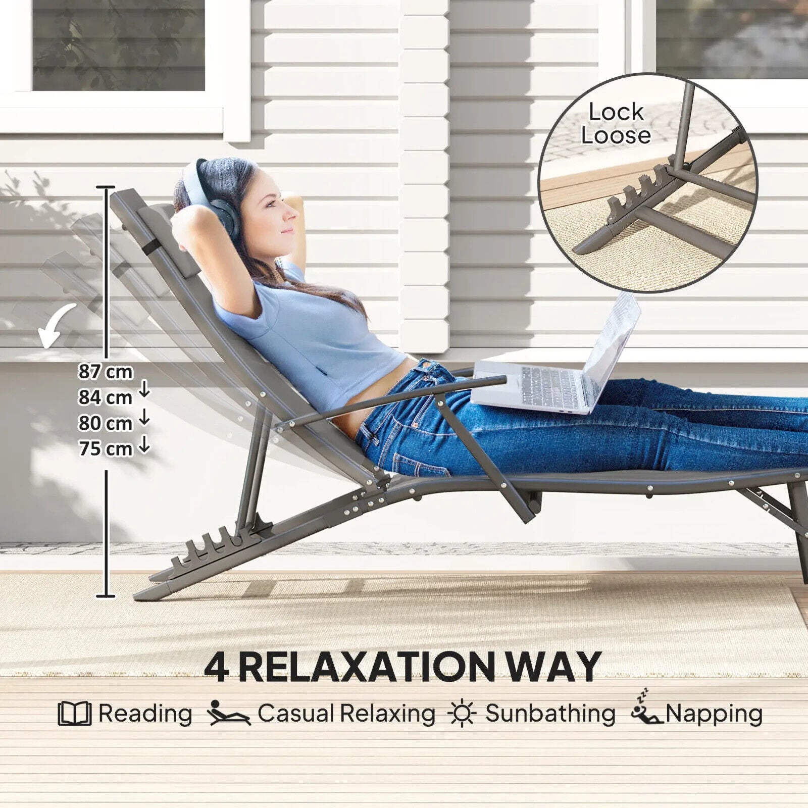 Outsunny Set of 2 Garden Sun Loungers, Folding Chaise Lounge Chairs, Grey - Home and Garden Furniture Shop - #rustic - furniture#