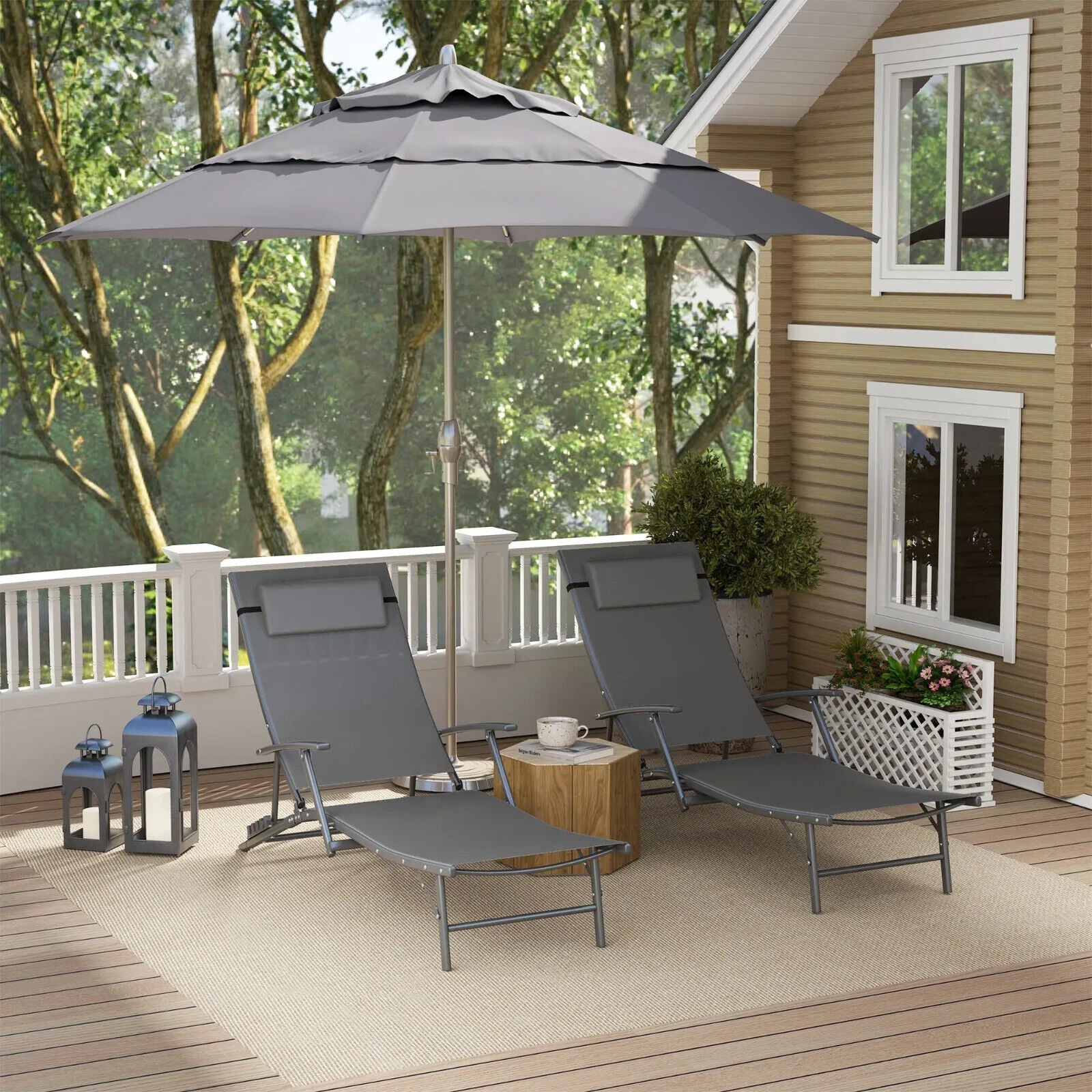 Outsunny Set of 2 Garden Sun Loungers, Folding Chaise Lounge Chairs, Grey - Home and Garden Furniture Shop - #rustic - furniture#
