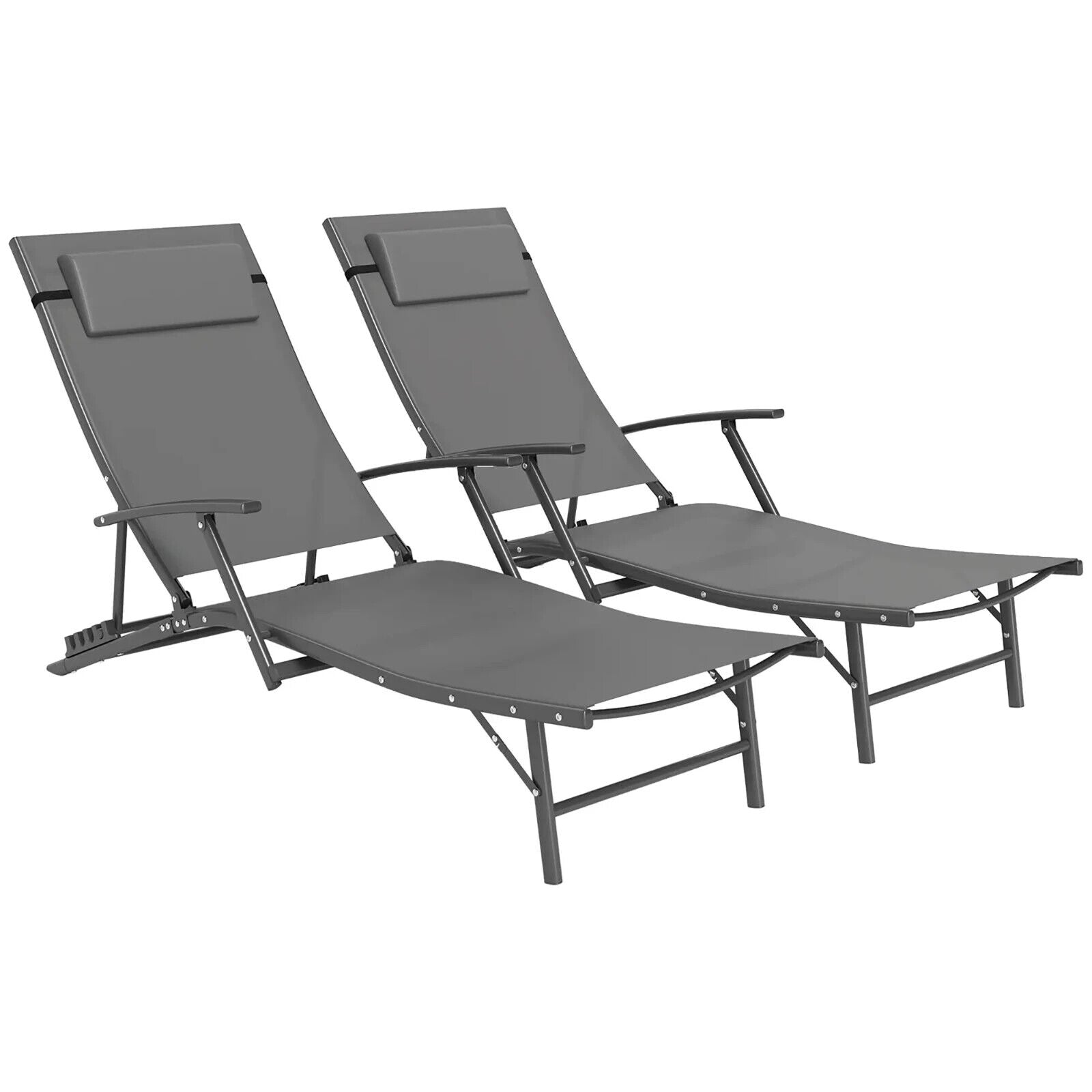 Outsunny Set of 2 Garden Sun Loungers, Folding Chaise Lounge Chairs, Grey - Home and Garden Furniture Shop - #rustic - furniture#