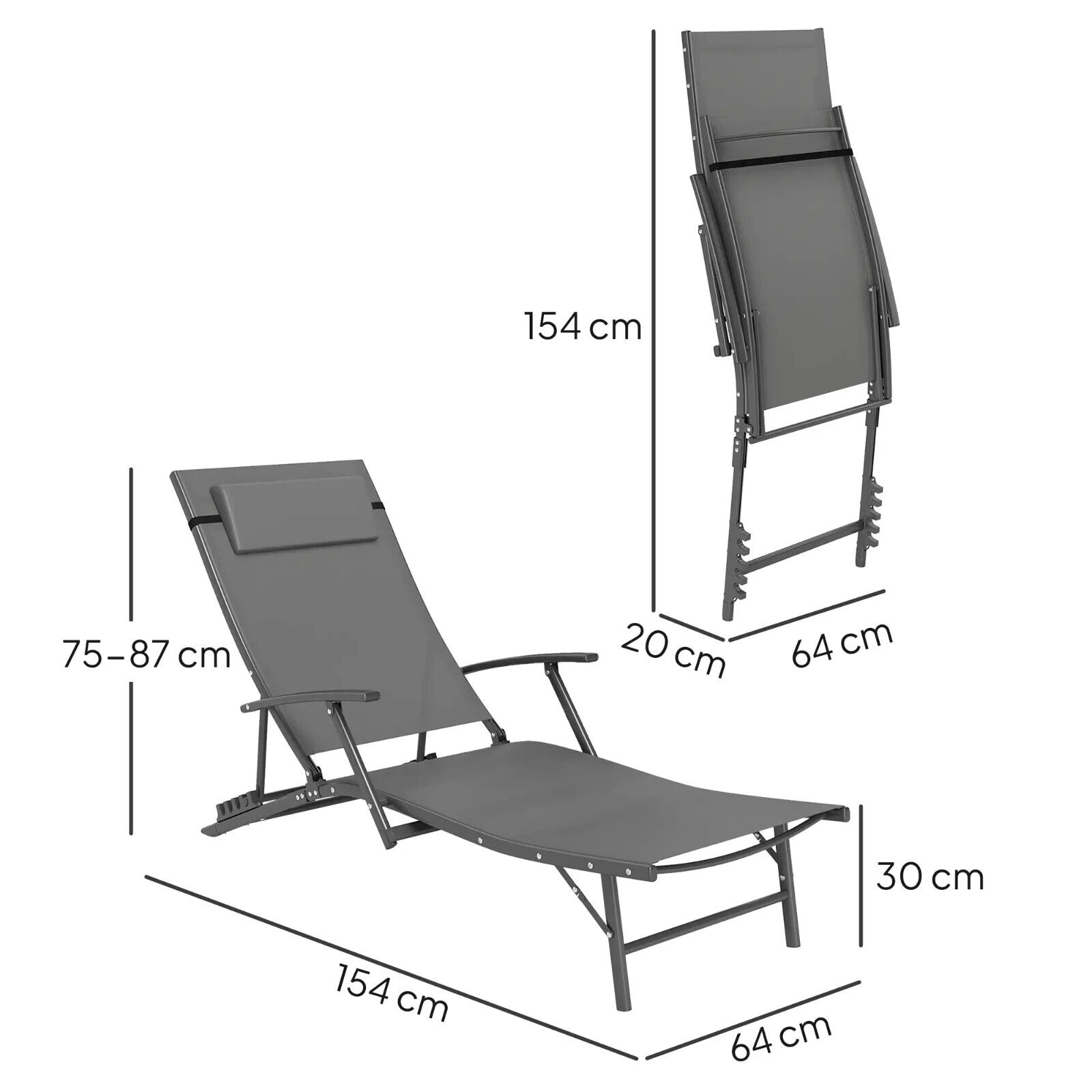 Outsunny Set of 2 Garden Sun Loungers, Folding Chaise Lounge Chairs, Grey - Home and Garden Furniture Shop - #rustic - furniture#