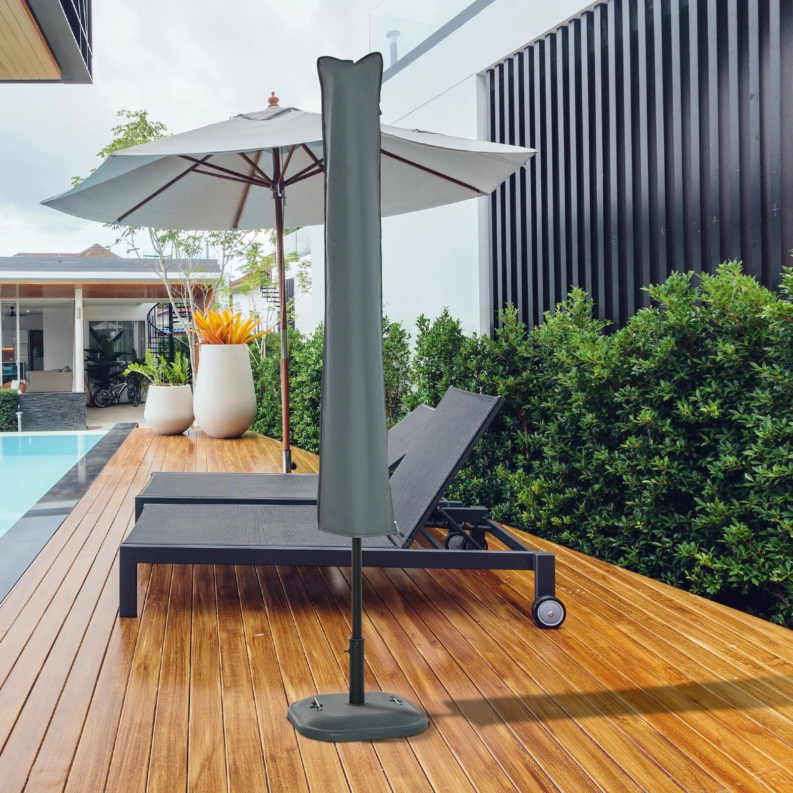 Parasol Cover Umbrella Protector Weather - Resistant with Adjustable Cord Grey - Home and Garden Furniture Shop - rustic - furniture