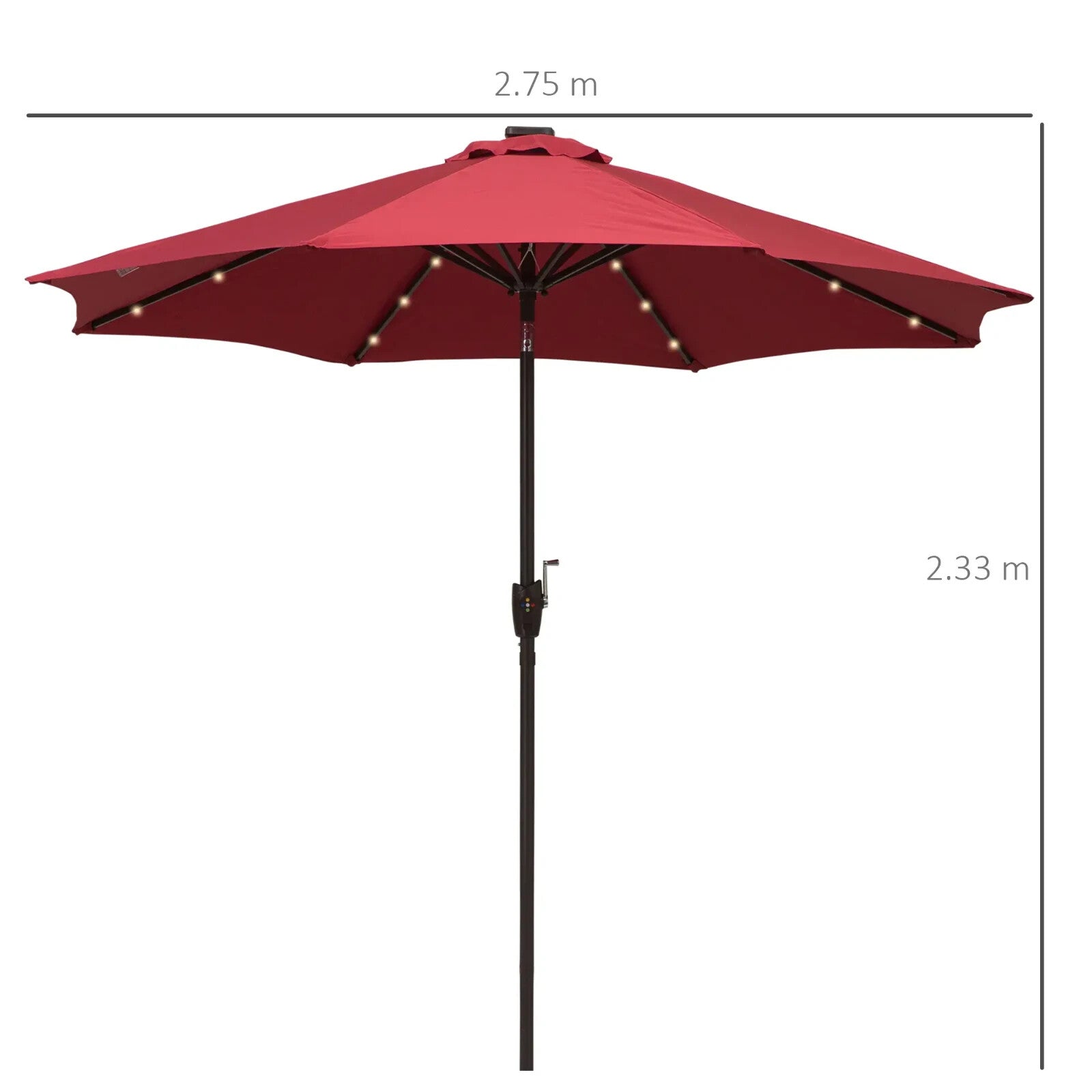 Parasol Umbrella Shade Metal Frame w/ 24 Solar LED Lights & Hand Crank Wine Red - Home and Garden Furniture Shop - rustic - furniture