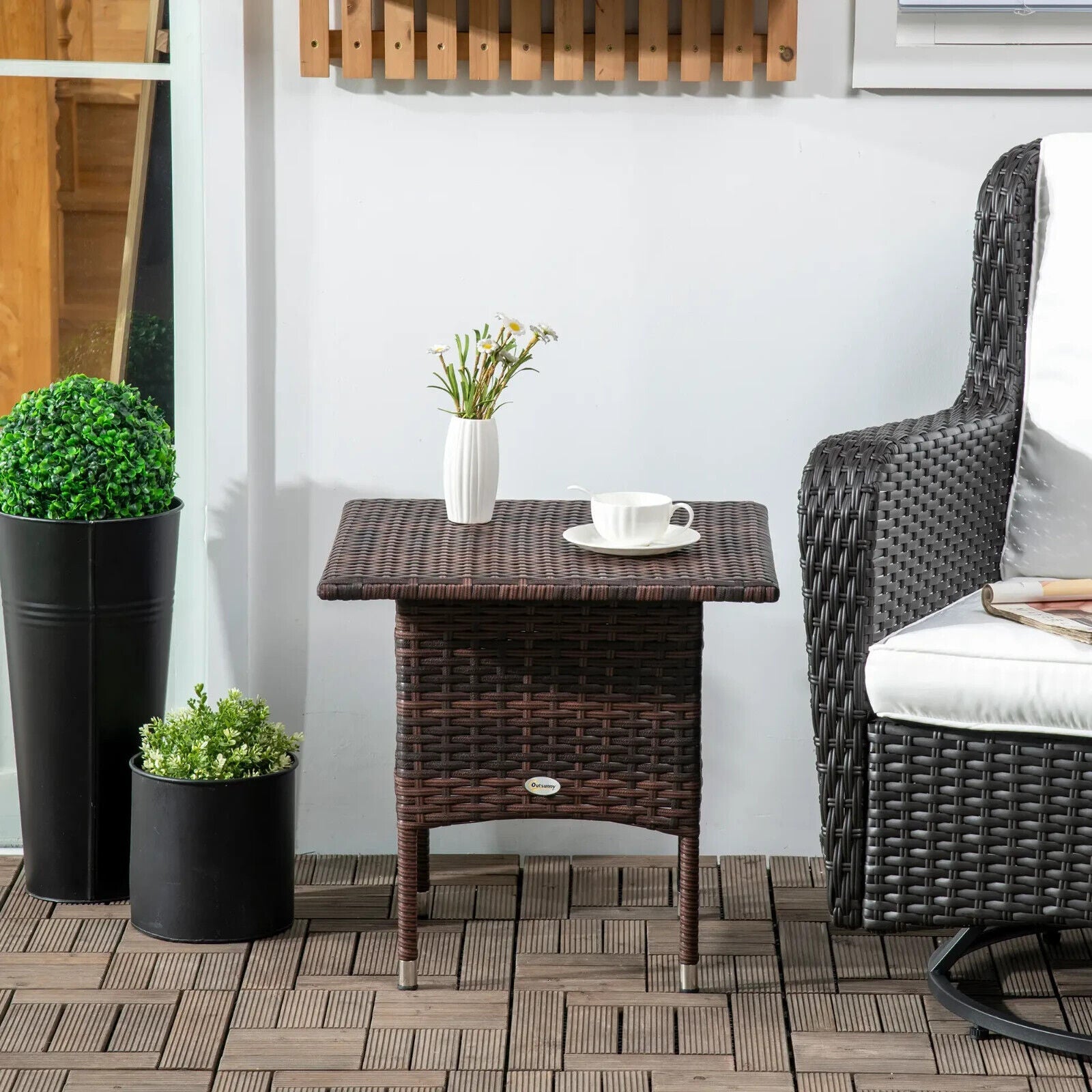 PE Rattan Outdoor Coffee Table 50cmx50cmx47cm Easy Match Garden Side Table Brown - Home and Garden Furniture Shop - #rustic - furniture#