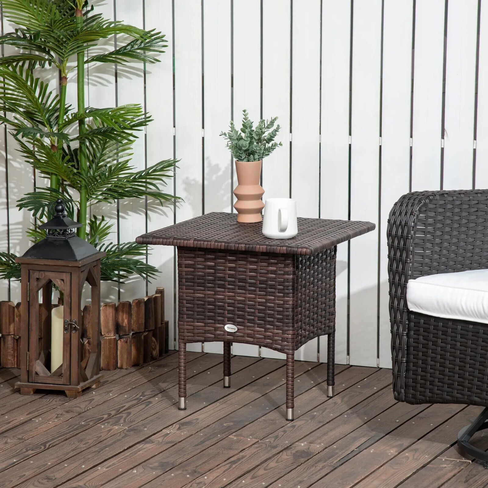 PE Rattan Outdoor Coffee Table 50cmx50cmx47cm Easy Match Garden Side Table Brown - Home and Garden Furniture Shop - #rustic - furniture#