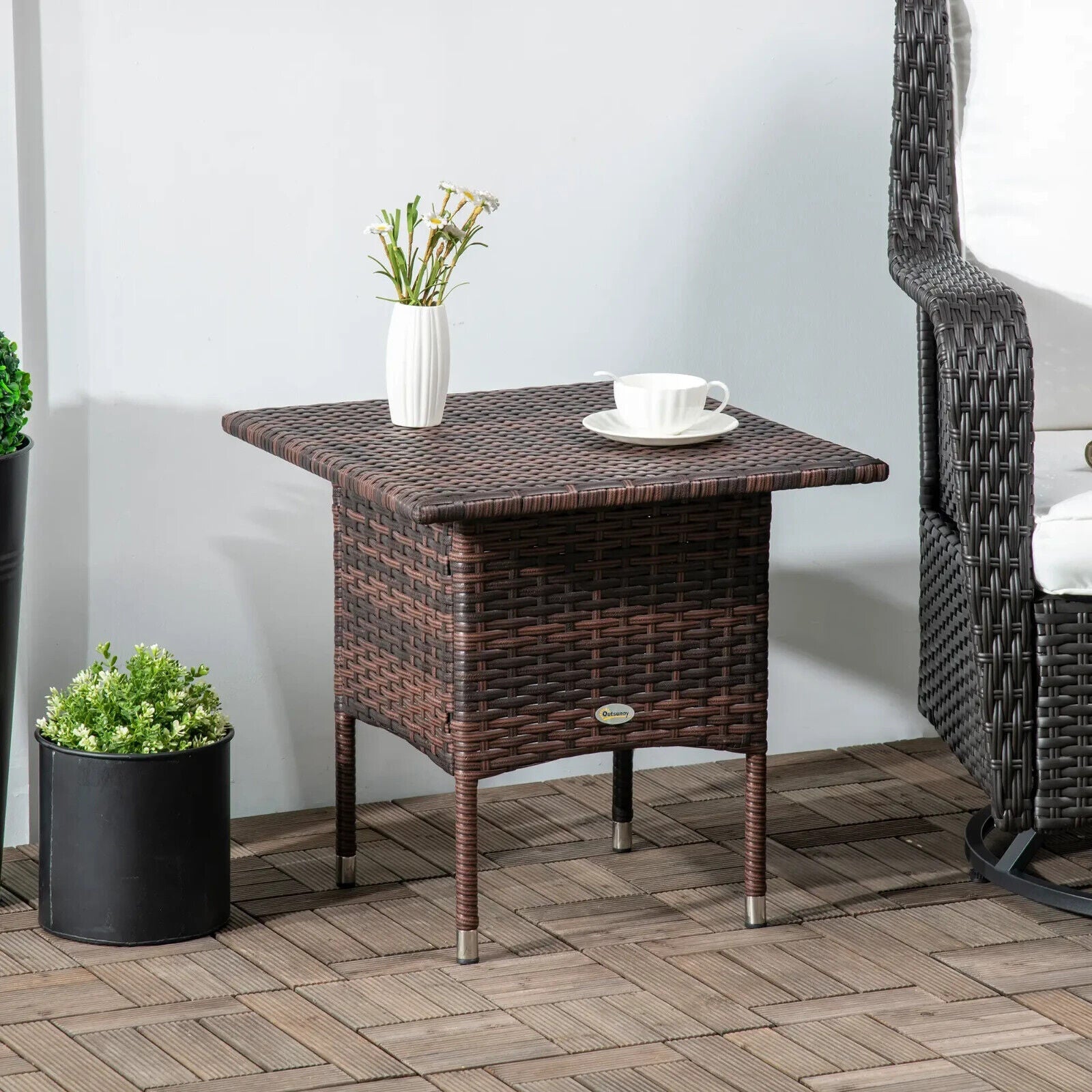 PE Rattan Outdoor Coffee Table 50cmx50cmx47cm Easy Match Garden Side Table Brown - Home and Garden Furniture Shop - #rustic - furniture#