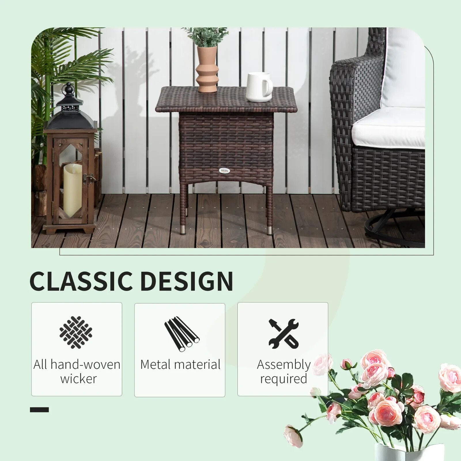 PE Rattan Outdoor Coffee Table 50cmx50cmx47cm Easy Match Garden Side Table Brown - Home and Garden Furniture Shop - #rustic - furniture#