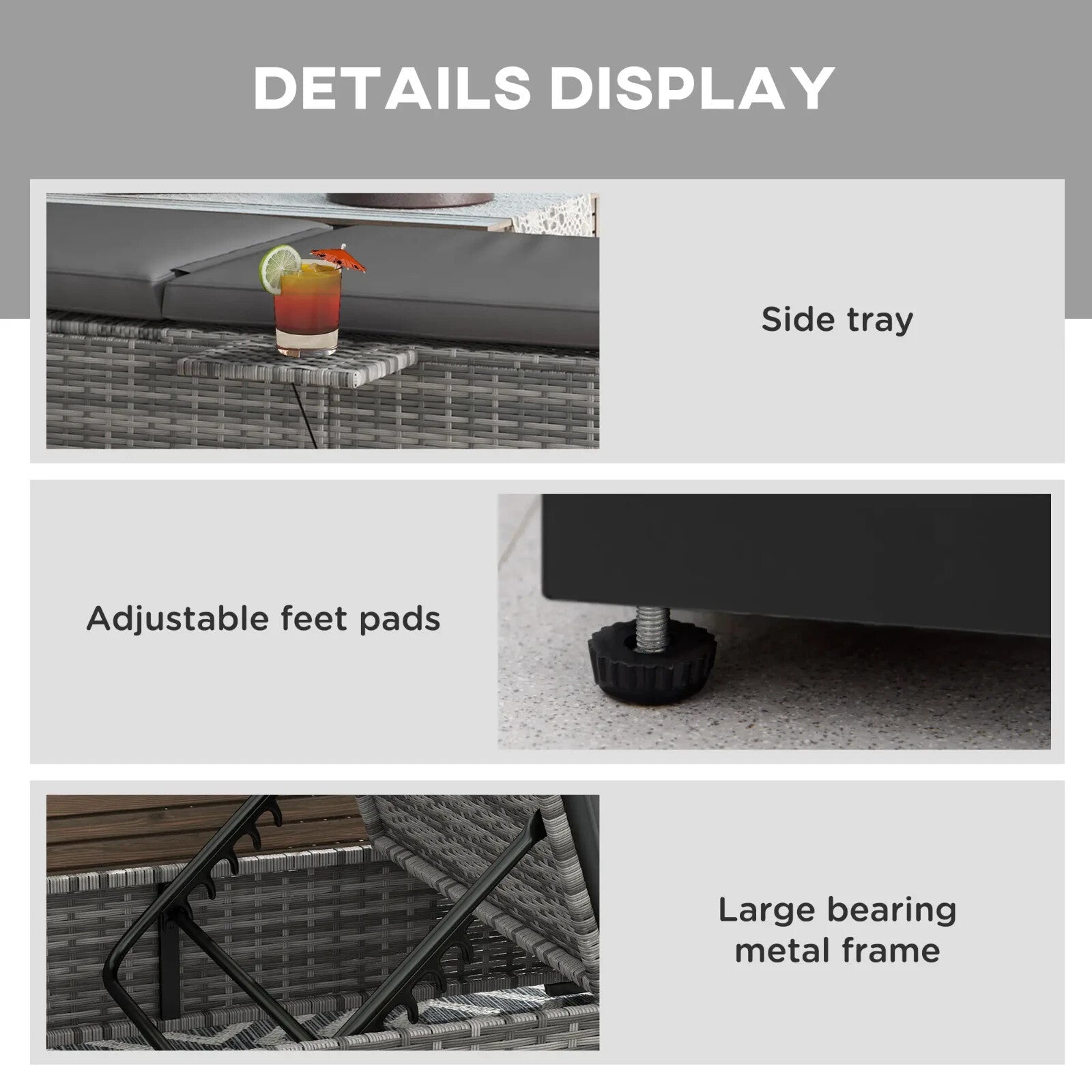 PE Rattan Reclining Sun Lounger with Cushion and Tea Tray for Outdoor Patio Use - Home and Garden Furniture Shop - rustic - furniture