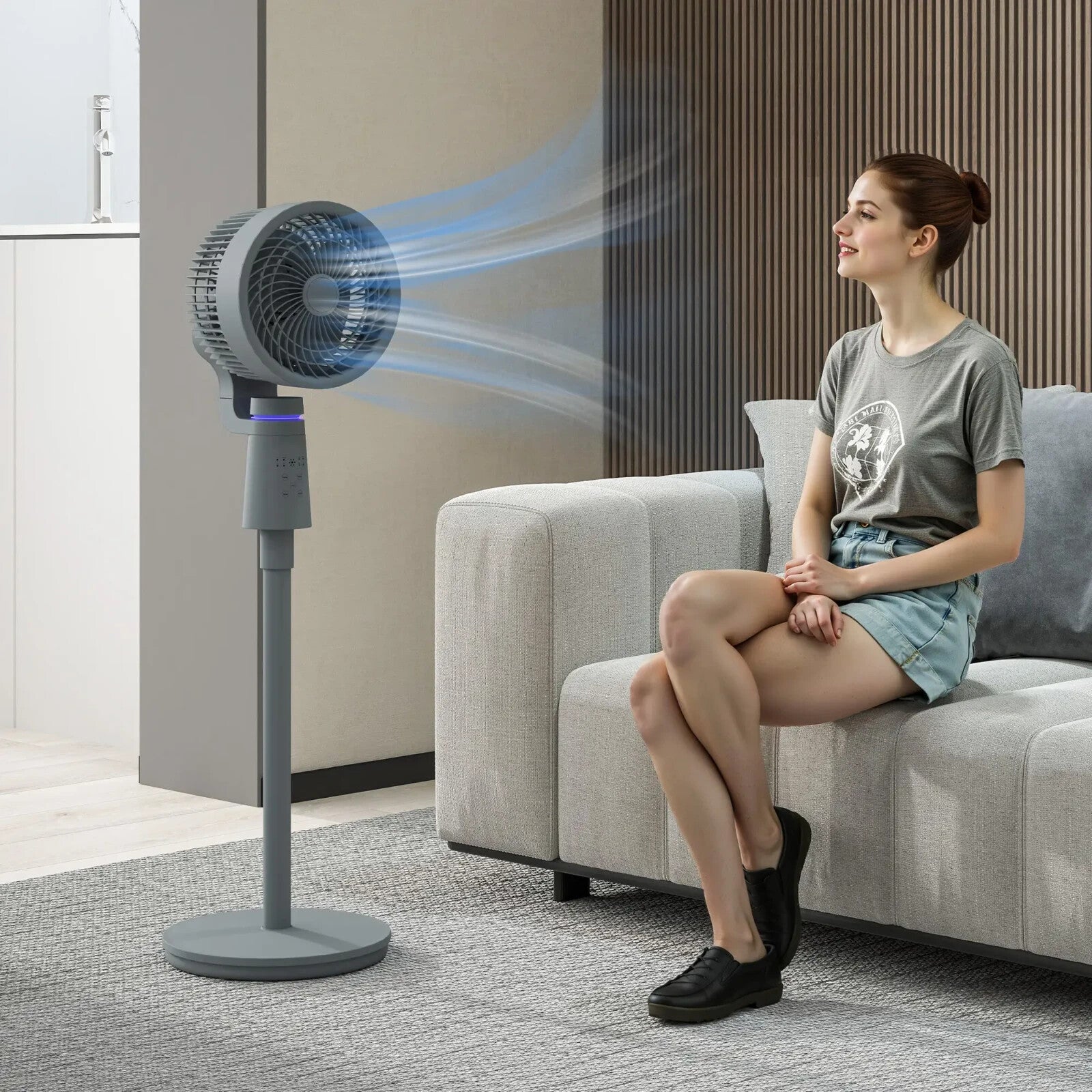 Pedestal Fan Air Circulation Remote Control W/ Oscillation Tilt & 3 Speeds Grey - Home and Garden Furniture Shop - rustic - furniture