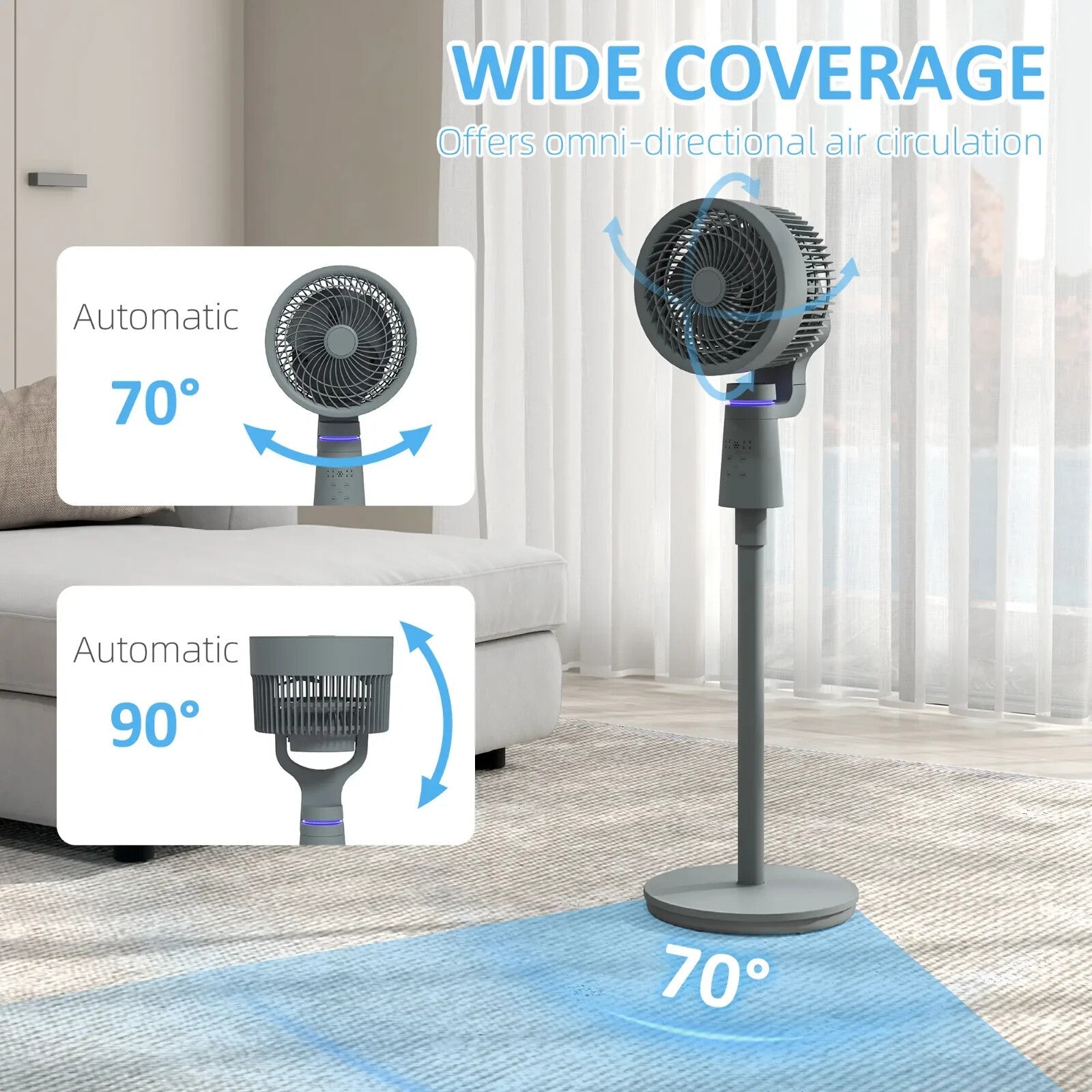 Pedestal Fan Air Circulation Remote Control W/ Oscillation Tilt & 3 Speeds Grey - Home and Garden Furniture Shop - rustic - furniture