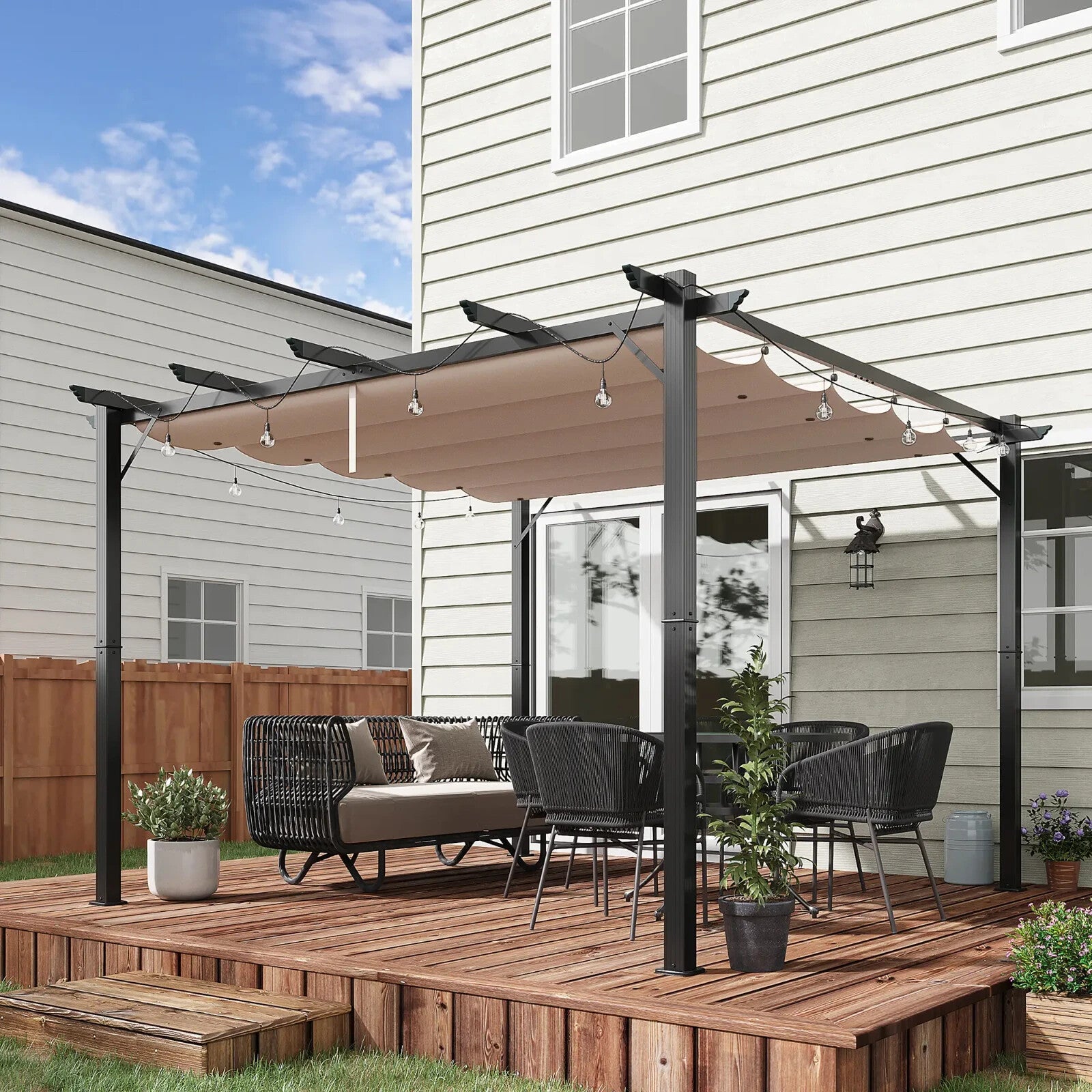 Pergola Gazebo Canopy Sun Shade Shelter With Retractable Canopy Roof Brown - Home and Garden Furniture Shop - rustic - furniture