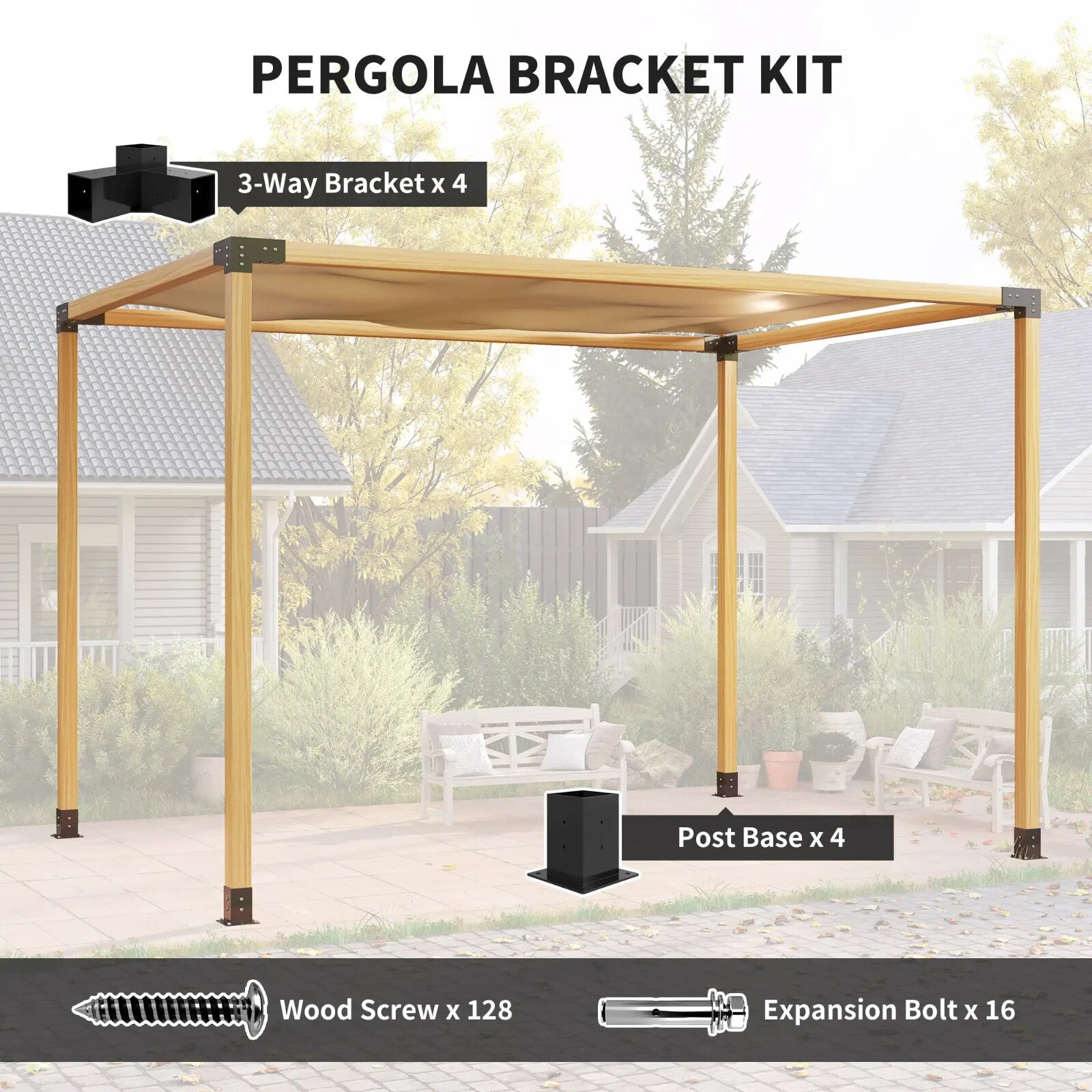 Pergola Kit DIY Brackets 3 Way Corner and Post Base for 4 x 4 3.6 x 3.6 Timber - Home and Garden Furniture Shop - rustic - furniture