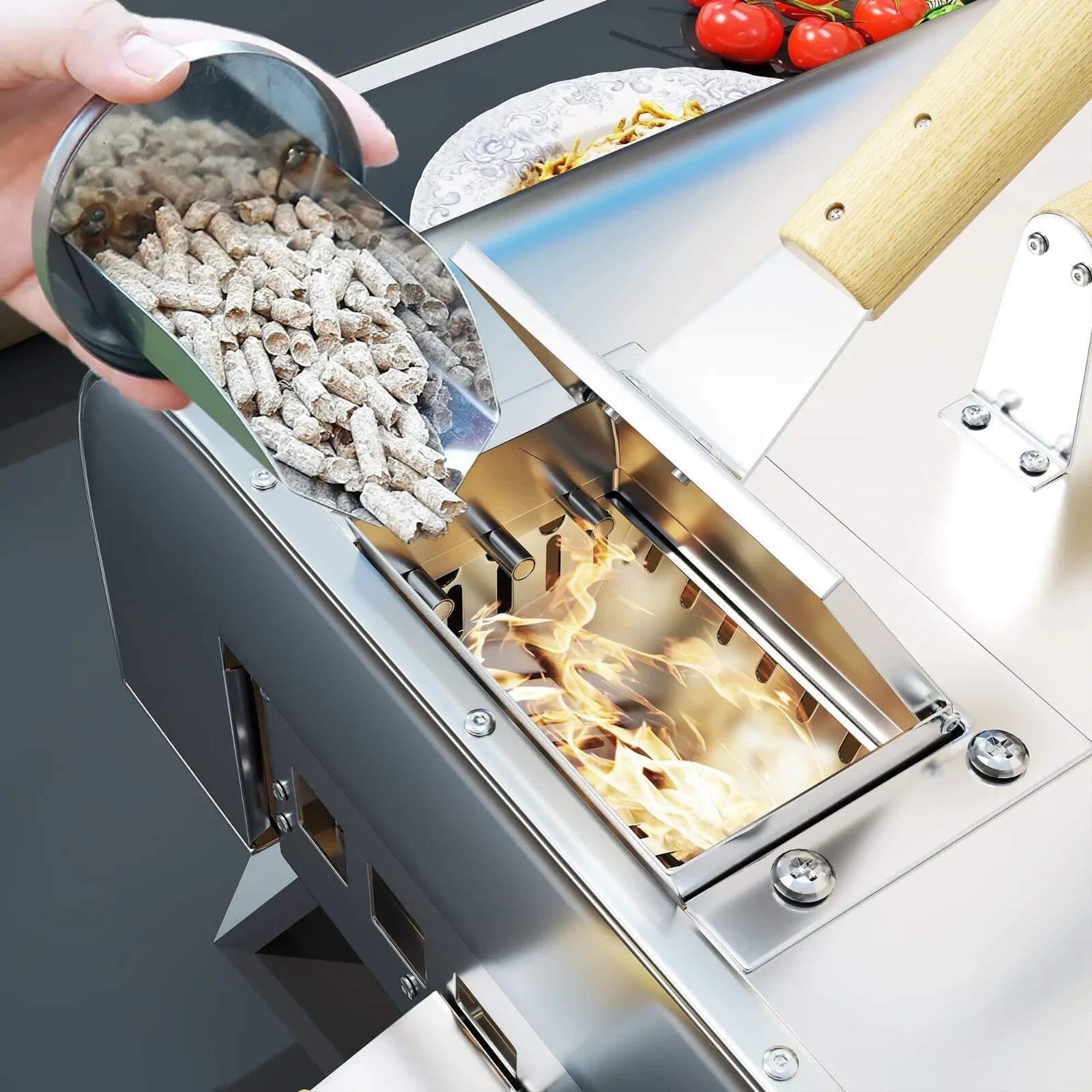 Pizza Oven Portable Stainless Steel with Pizza Stone & Foldable Legs Silver - Home and Garden Furniture Shop - rustic - furniture