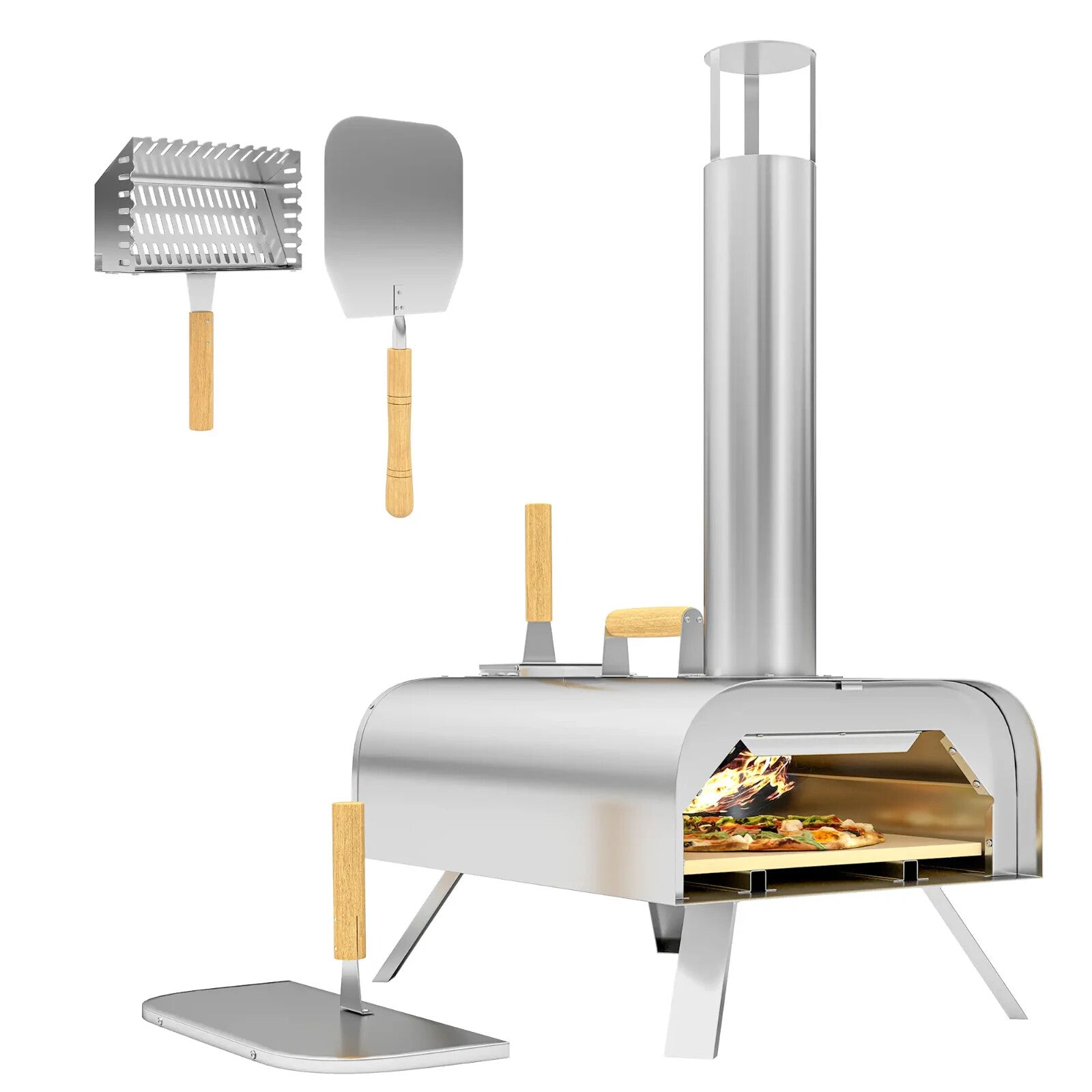 Pizza Oven Portable Stainless Steel with Pizza Stone & Foldable Legs Silver - Home and Garden Furniture Shop - rustic - furniture