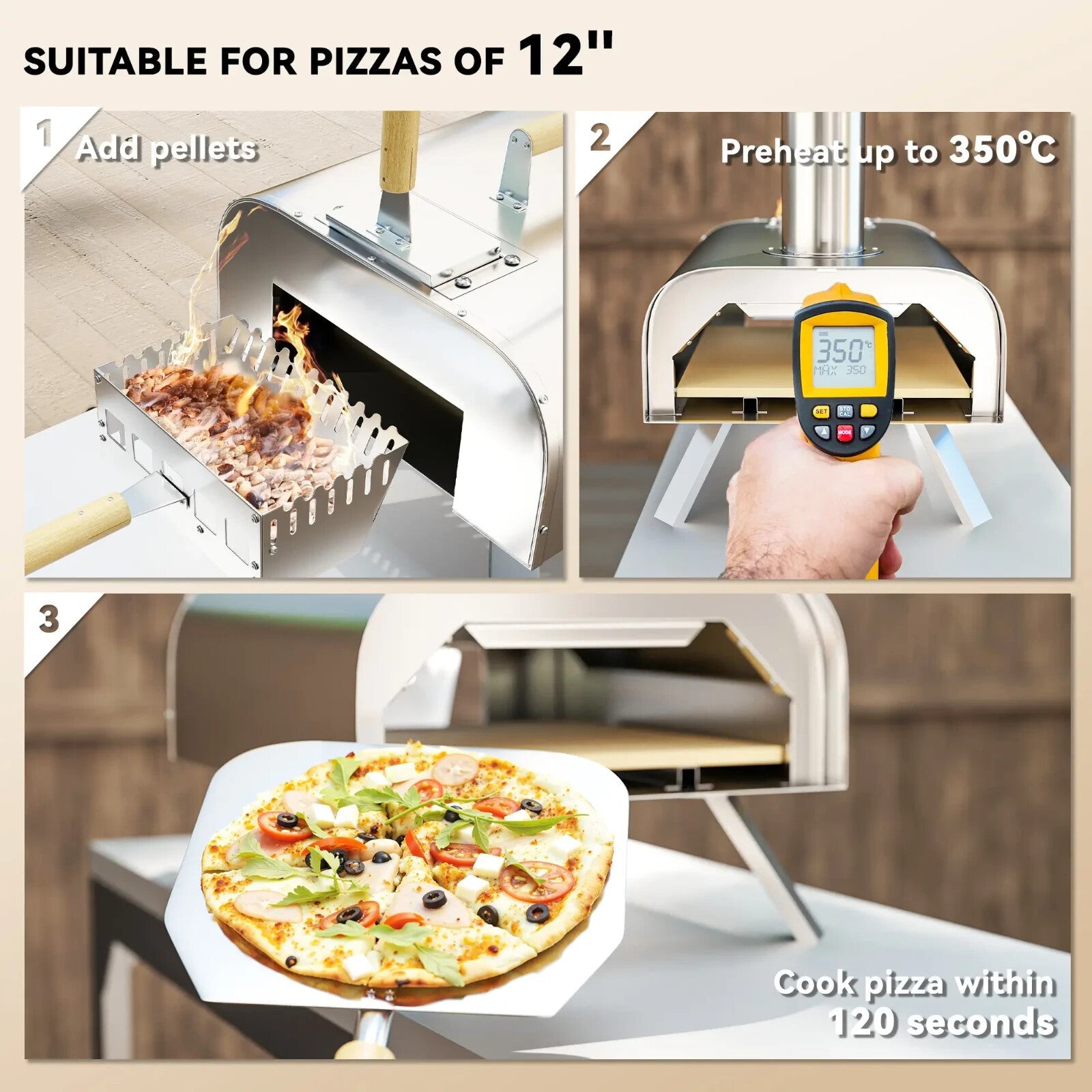 Pizza Oven Portable Stainless Steel with Pizza Stone & Foldable Legs Silver - Home and Garden Furniture Shop - rustic - furniture