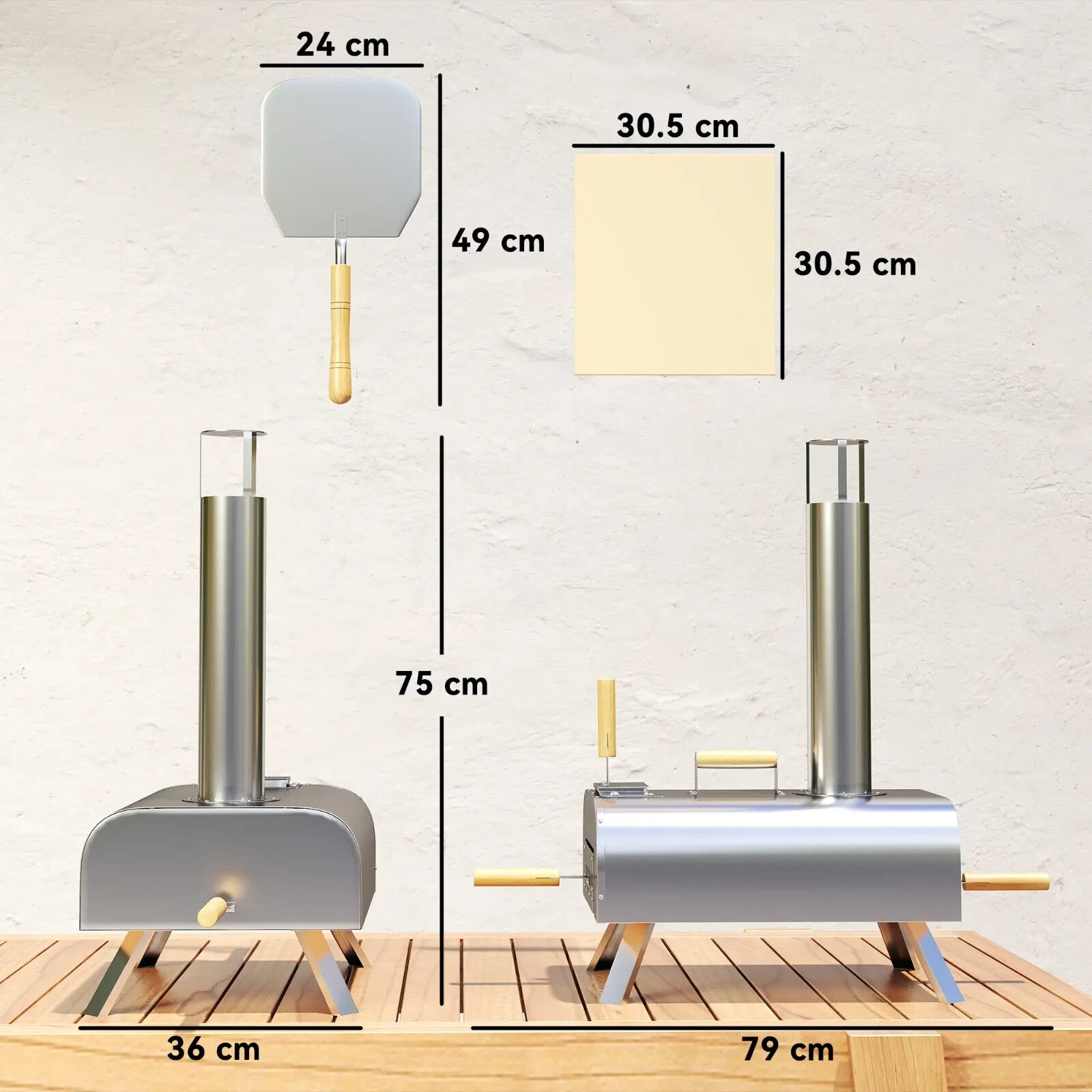 Pizza Oven Portable Stainless Steel with Pizza Stone & Foldable Legs Silver - Home and Garden Furniture Shop - rustic - furniture