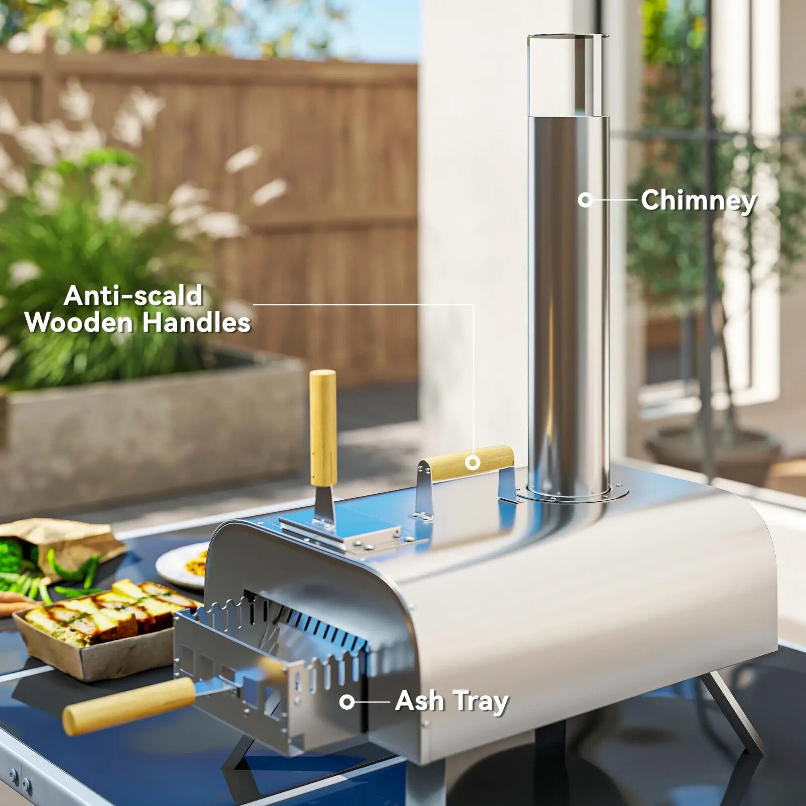 Pizza Oven Portable Stainless Steel with Pizza Stone & Foldable Legs Silver - Home and Garden Furniture Shop - rustic - furniture