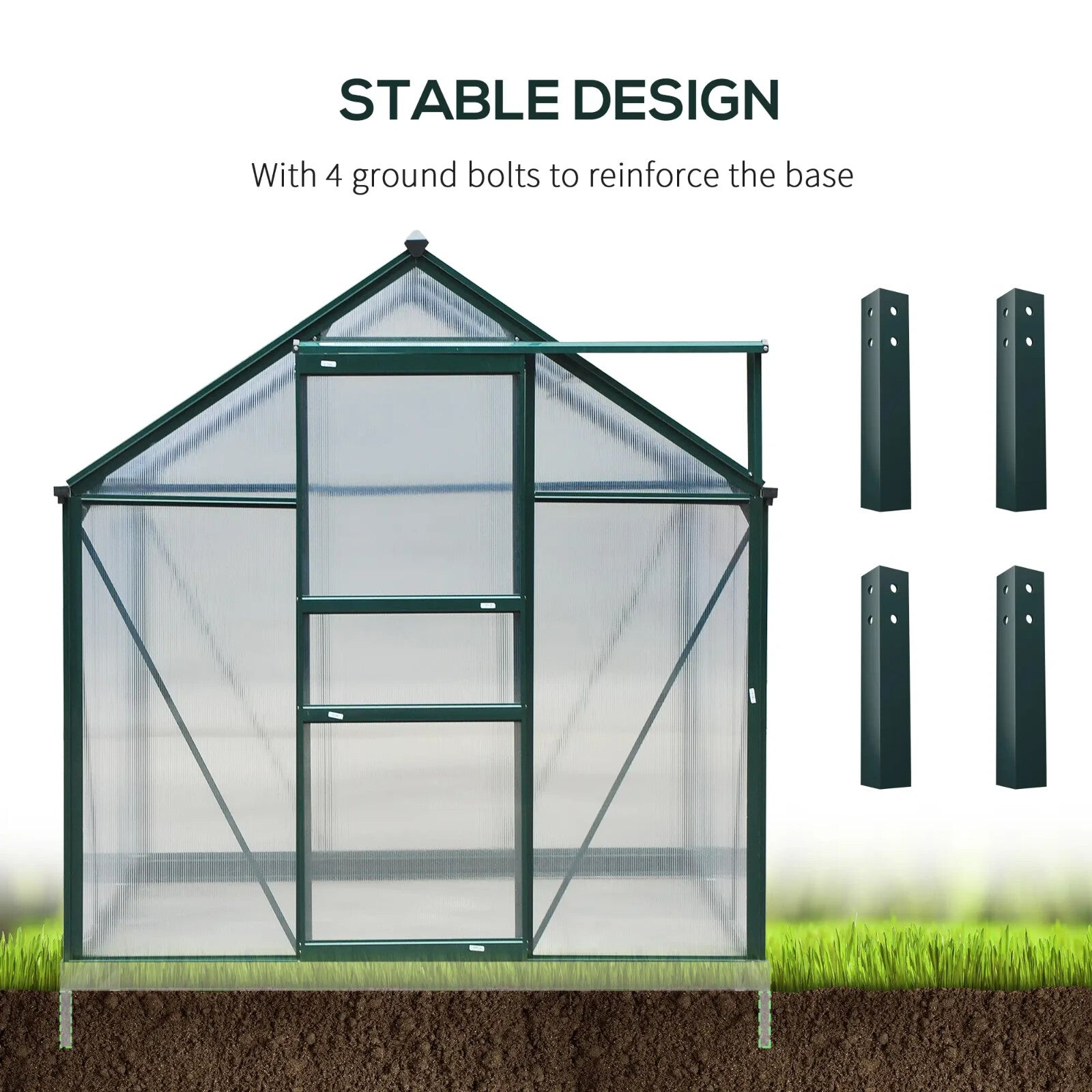 Polycarbonate Greenhouse Aluminium Frame w/ Foundation & Slide Door Dark Green - Home and Garden Furniture Shop - rustic - furniture