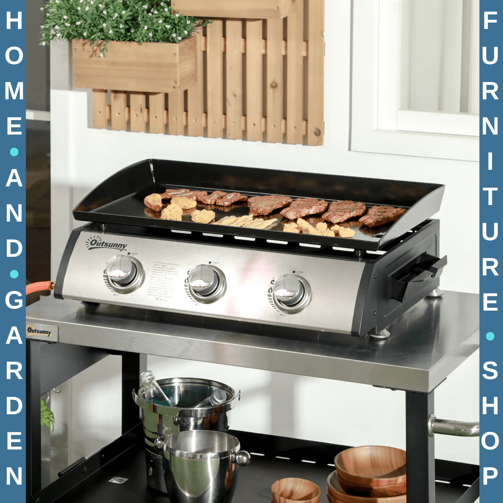 Portable 10000 BTU 3 Burner Gas Plancha BBQ Grill with Lid, Non - Stick Griddle - Home and Garden Furniture Shop - rustic - furniture