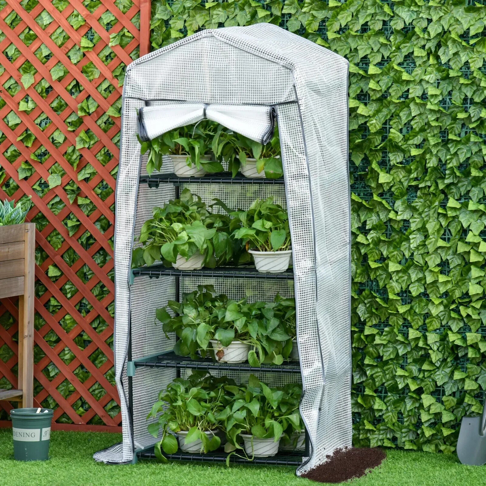 Portable 4 Tier Mini Greenhouse Plant Grow House Shed with Clear Cover Outdoor - Home and Garden Furniture Shop - #rustic - furniture#