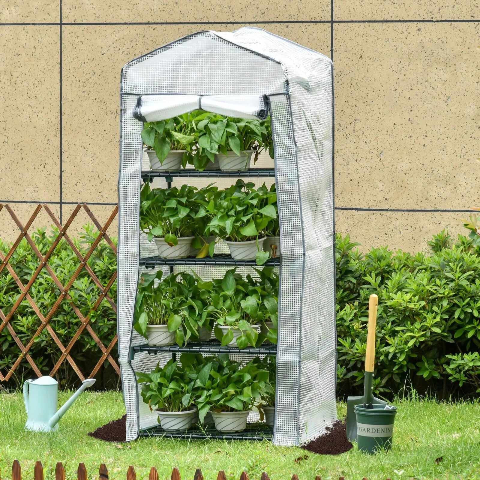 Portable 4 Tier Mini Greenhouse Plant Grow House Shed with Clear Cover Outdoor - Home and Garden Furniture Shop - #rustic - furniture#