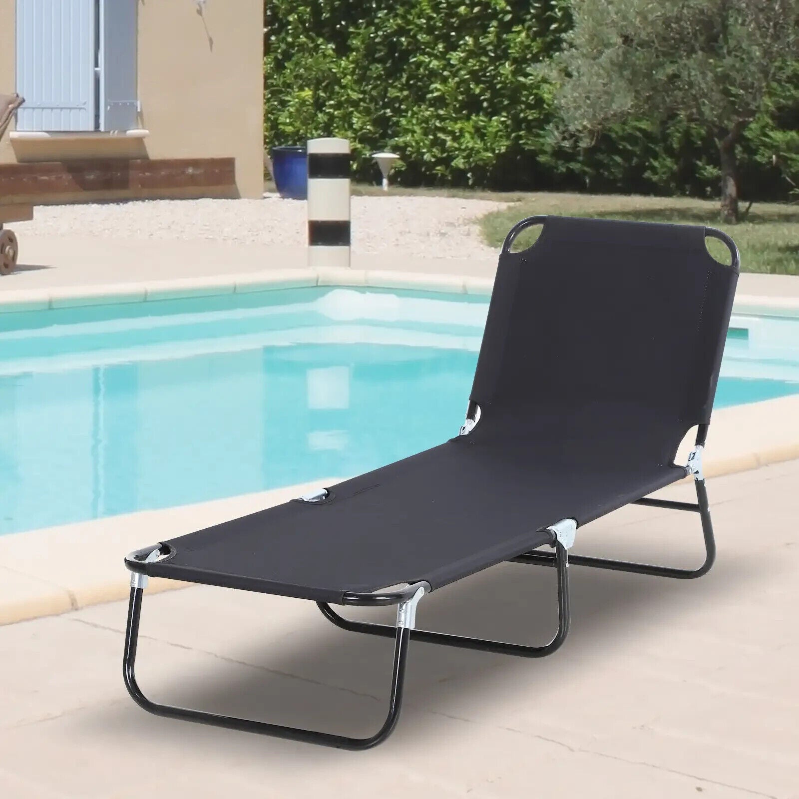 Portable Folding Sun Lounger with 3 Position Adjustable Backrest Recliner Chair - Home and Garden Furniture Shop - #rustic - furniture#