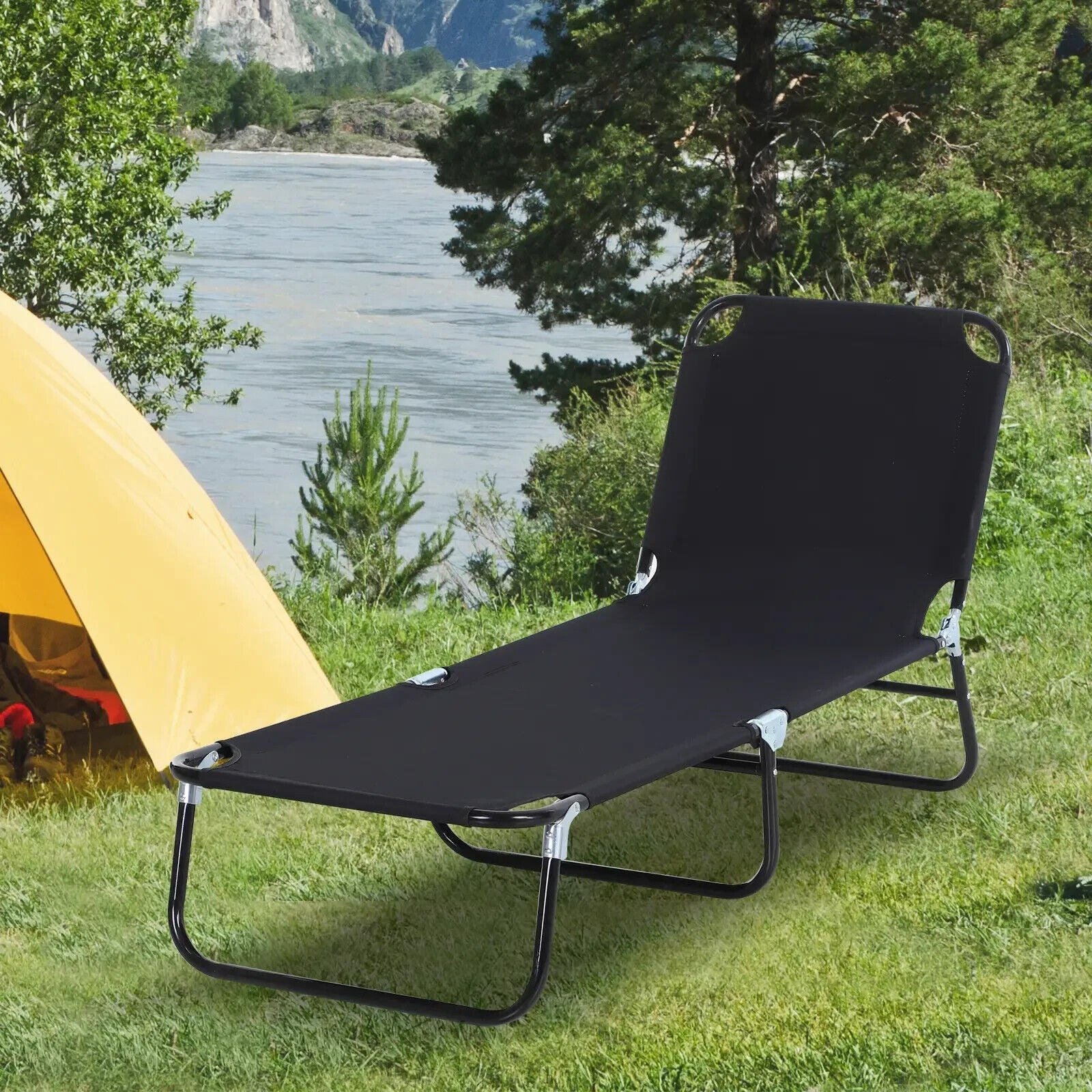Portable Folding Sun Lounger with 3 Position Adjustable Backrest Recliner Chair - Home and Garden Furniture Shop - #rustic - furniture#
