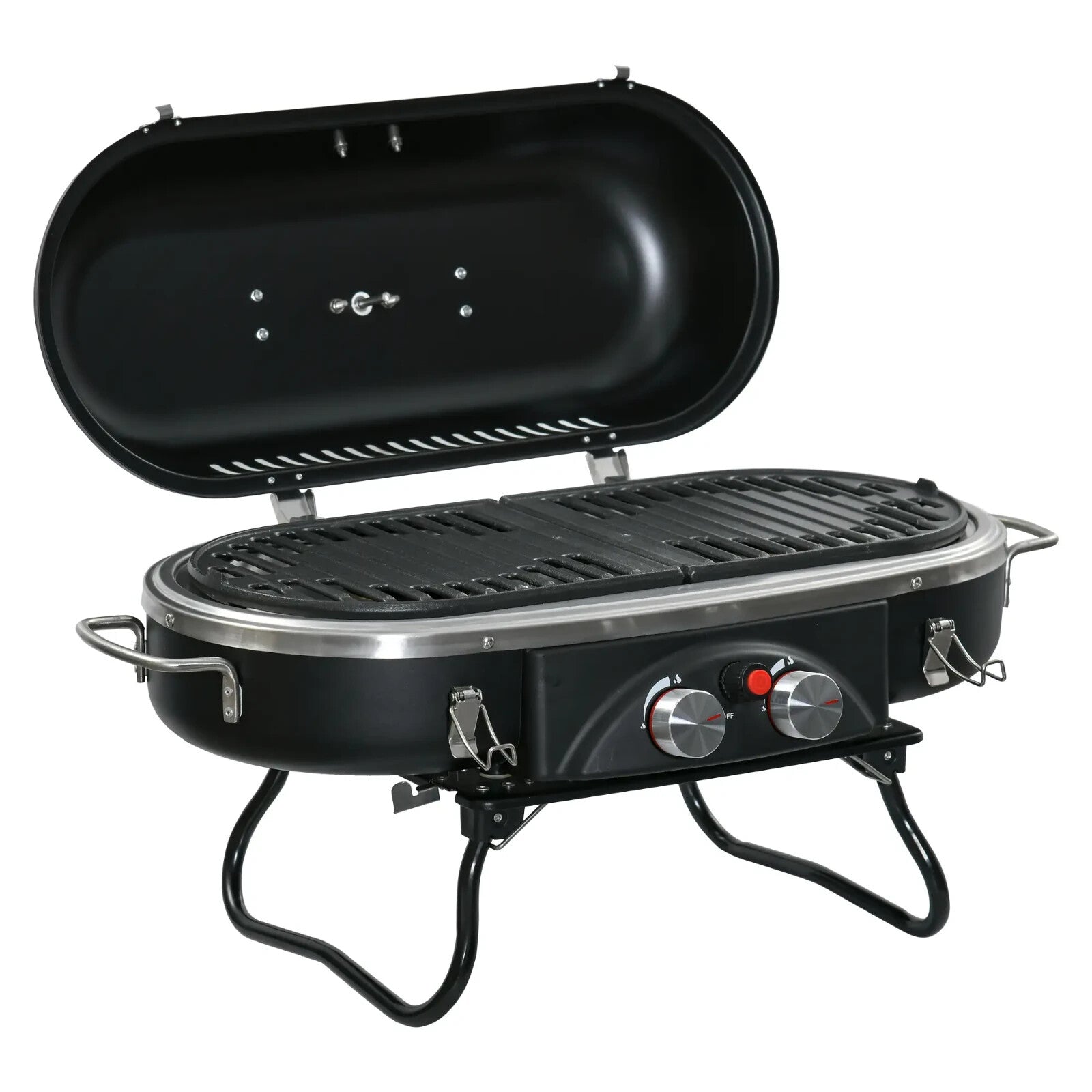 Portable Gas BBQ Grill 2 Burner Tabletop Barbecue with Lid Ignition for Camping - Home and Garden Furniture Shop - rustic - furniture