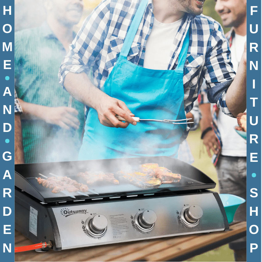 Portable Gas BBQ Plancha Grill w/ 3 Burners 9kW Tabletop Griddle Stainless Steel - Home and Garden Furniture Shop - rustic - furniture