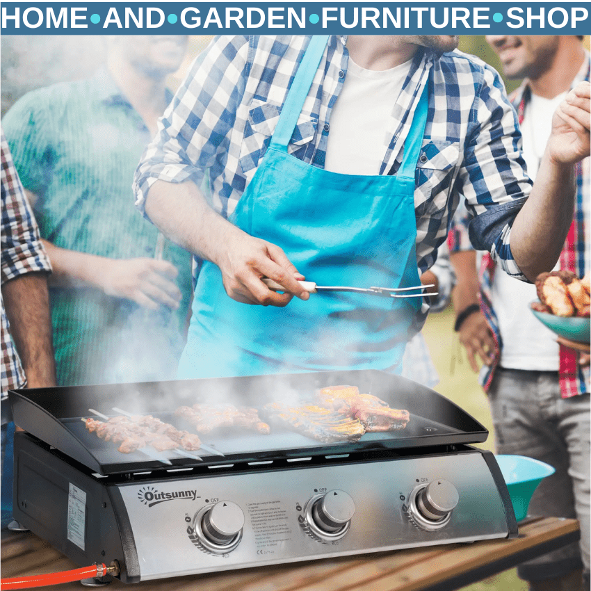 Portable Gas BBQ Plancha Grill w/ 3 Burners 9kW Tabletop Griddle Stainless Steel - Home and Garden Furniture Shop - rustic - furniture