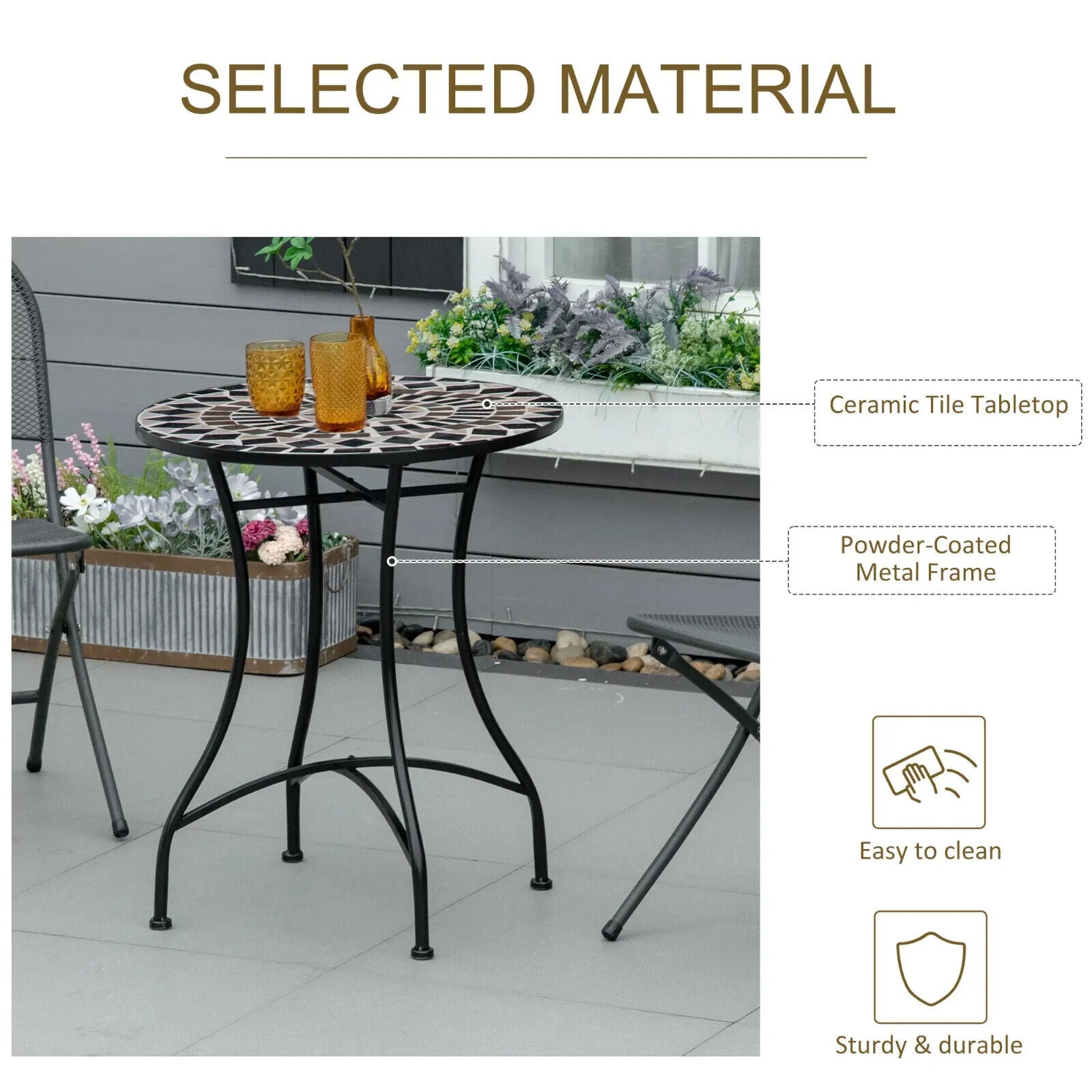 Portable Mosaic Round Bistro Table Outdoor Garden Side Table with Curved Leg - Home and Garden Furniture Shop - #rustic - furniture#