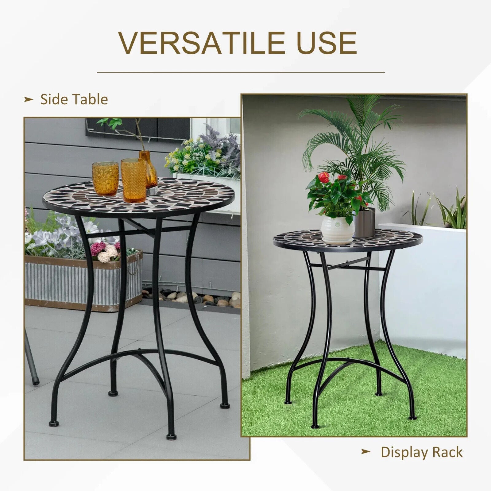 Portable Mosaic Round Bistro Table Outdoor Garden Side Table with Curved Leg - Home and Garden Furniture Shop - #rustic - furniture#