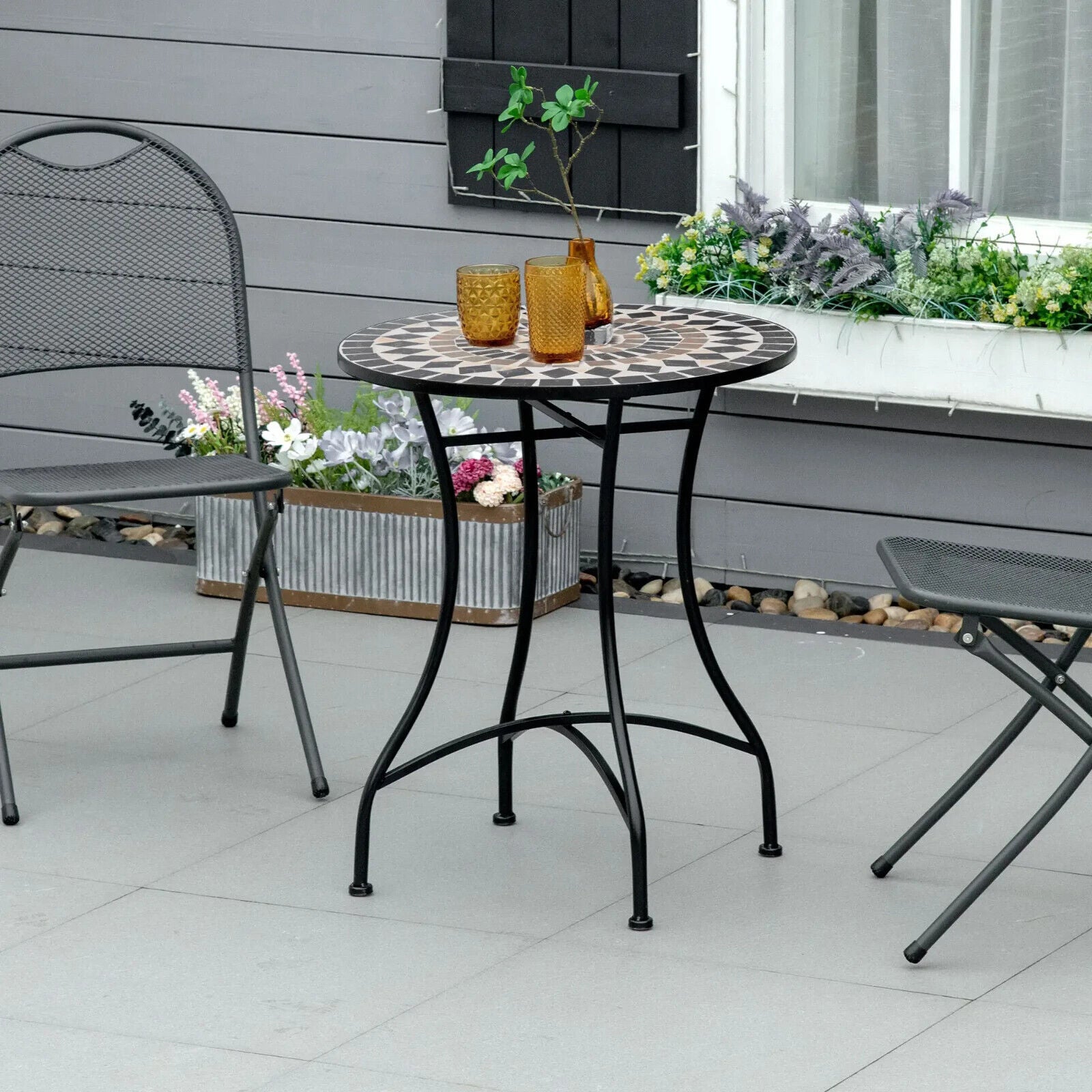 Portable Mosaic Round Bistro Table Outdoor Garden Side Table with Curved Leg - Home and Garden Furniture Shop - #rustic - furniture#