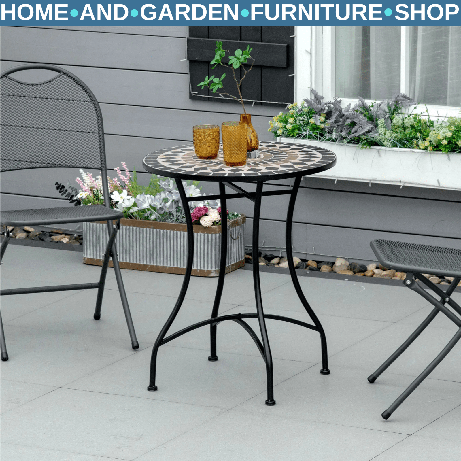 Portable Mosaic Round Bistro Table Outdoor Garden Side Table with Curved Leg - Home and Garden Furniture Shop - #rustic - furniture#
