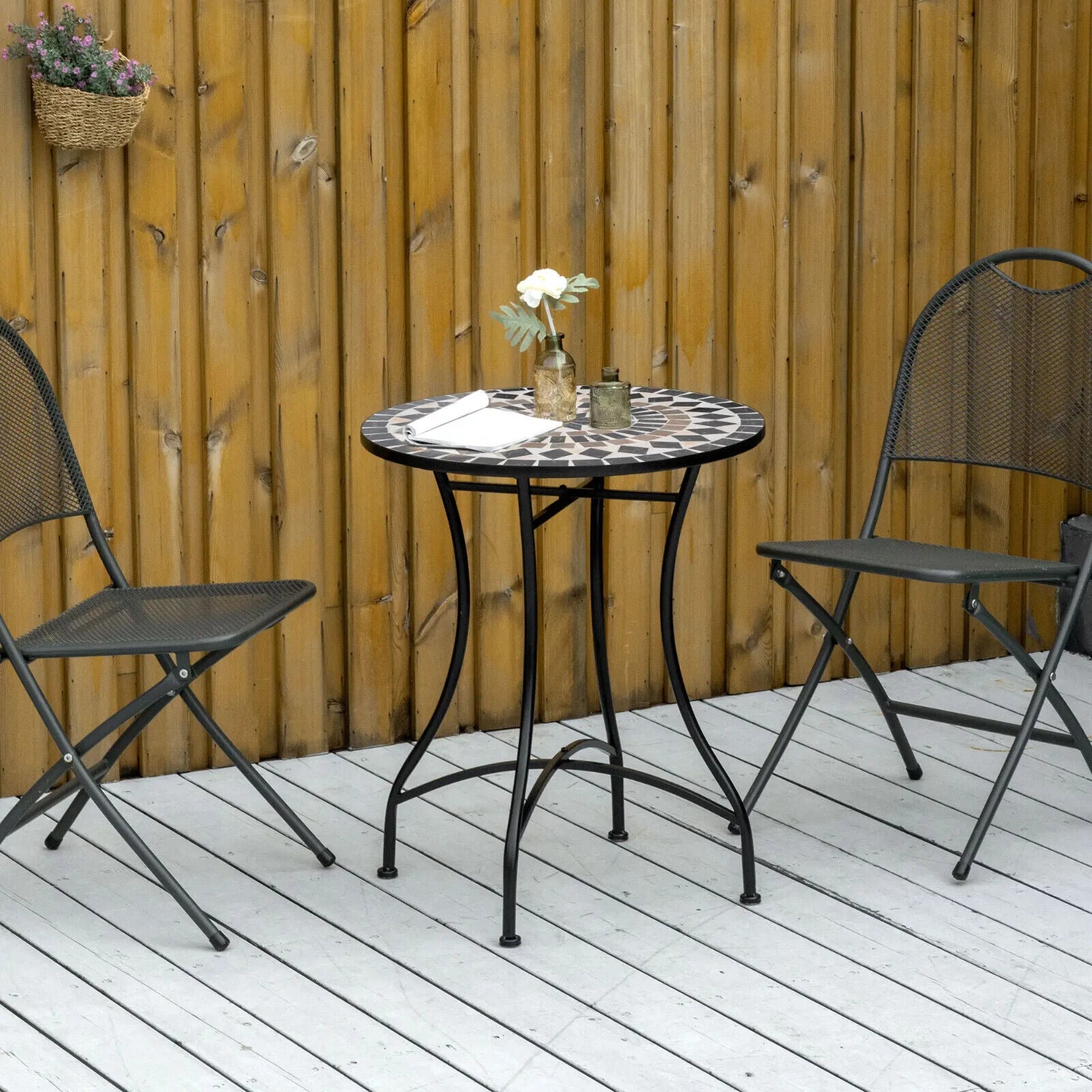 Portable Mosaic Round Bistro Table Outdoor Garden Side Table with Curved Leg - Home and Garden Furniture Shop - #rustic - furniture#