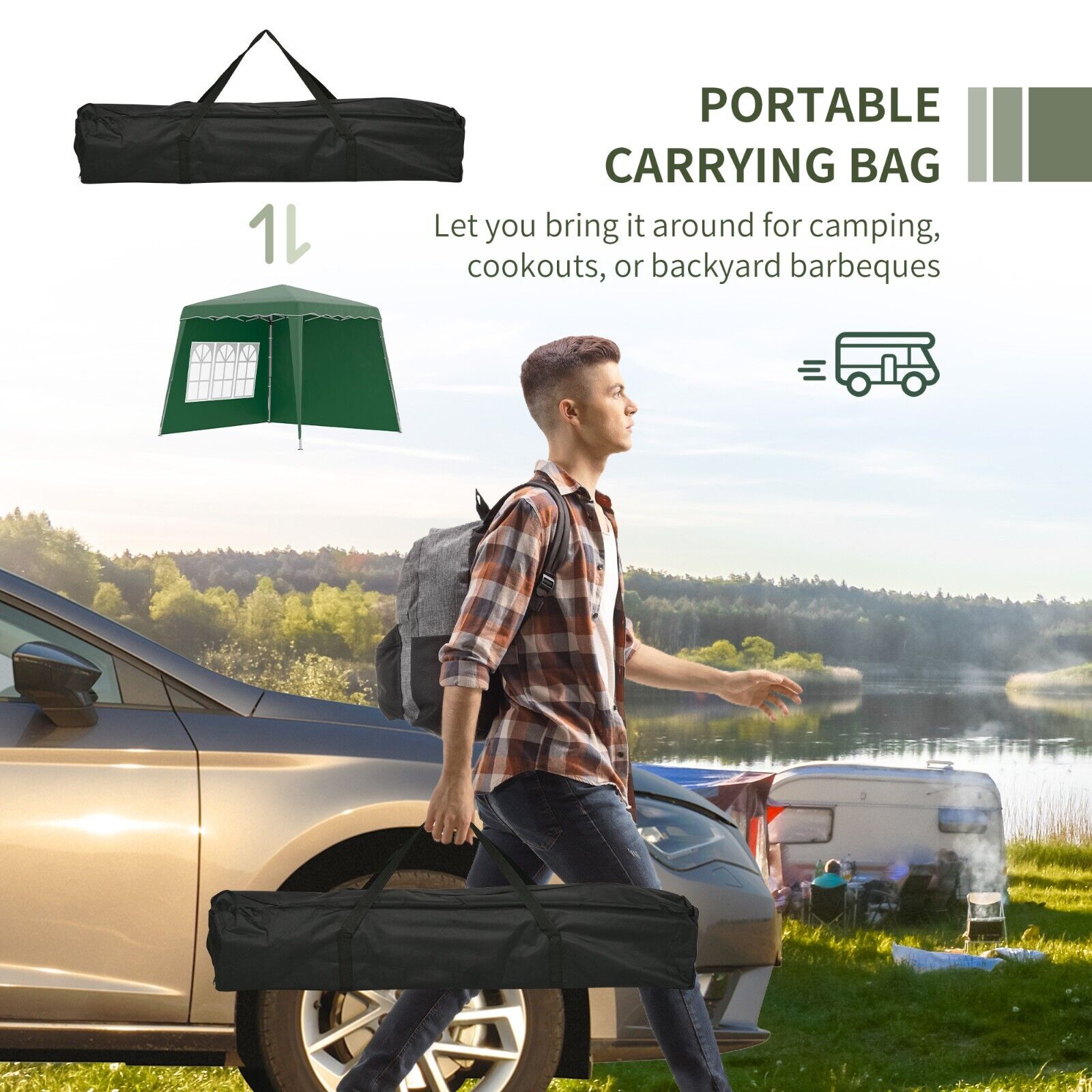 Portable Pop Up Gazebo Canopy Tent w/ Carry Bag Green Camping Shelter 2.4 x 2.4m - Home and Garden Furniture Shop - #rustic - furniture#