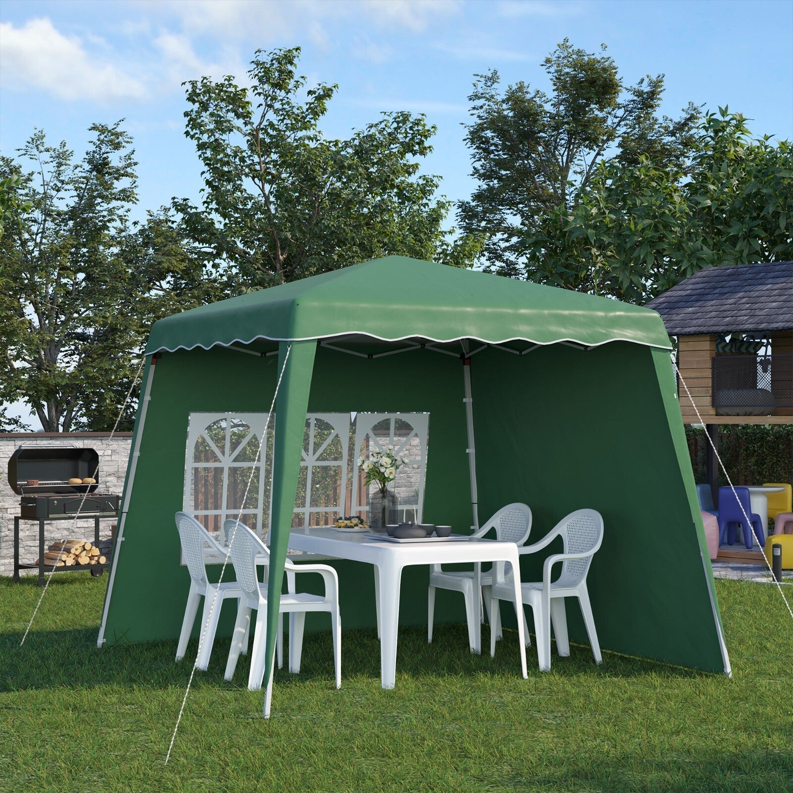 Portable Pop Up Gazebo Canopy Tent w/ Carry Bag Green Camping Shelter 2.4 x 2.4m - Home and Garden Furniture Shop - rustic - furniture