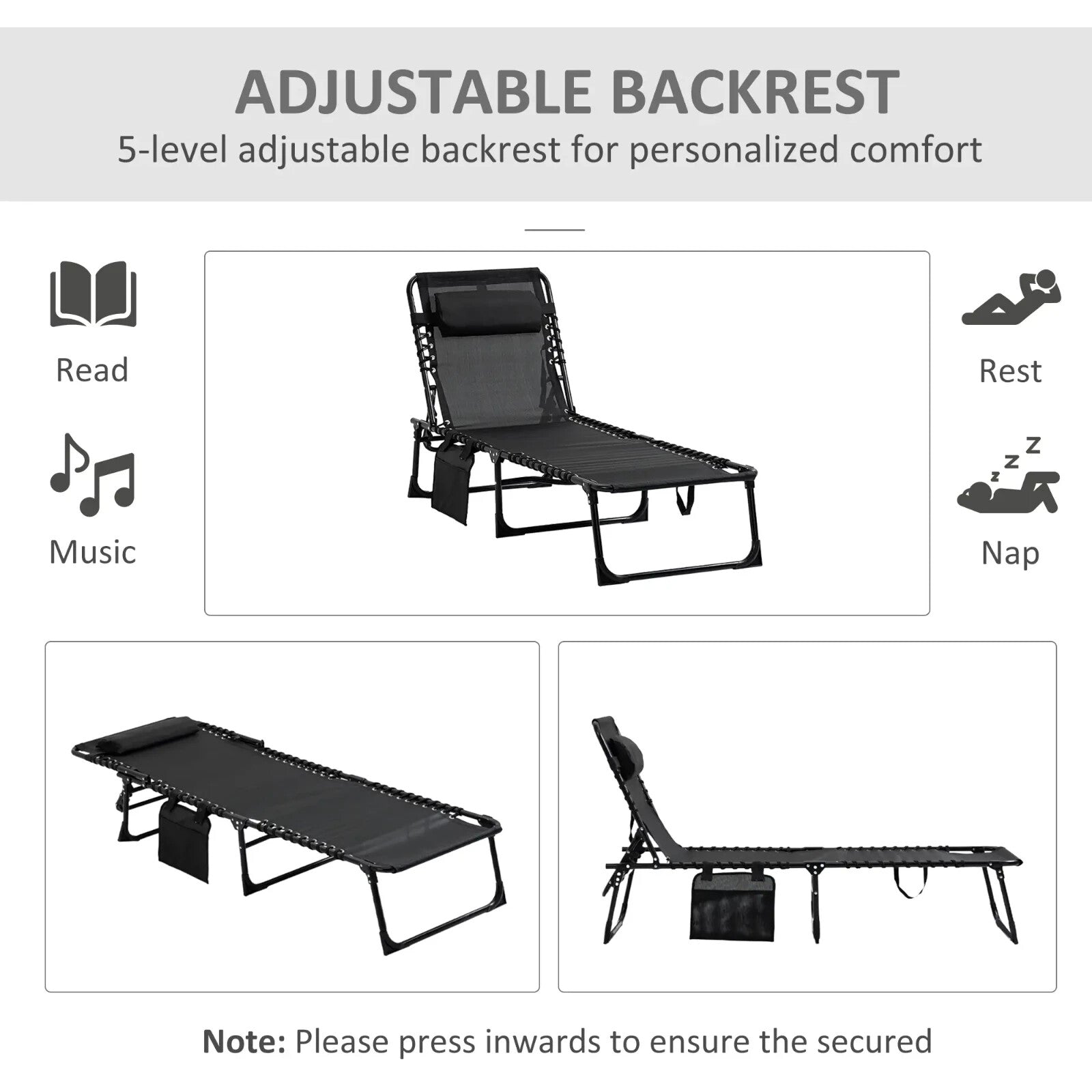Portable Sun Lounger Folding Reclining Camping Bed Chair w/ 5 Position Backrest - Home and Garden Furniture Shop - rustic - furniture