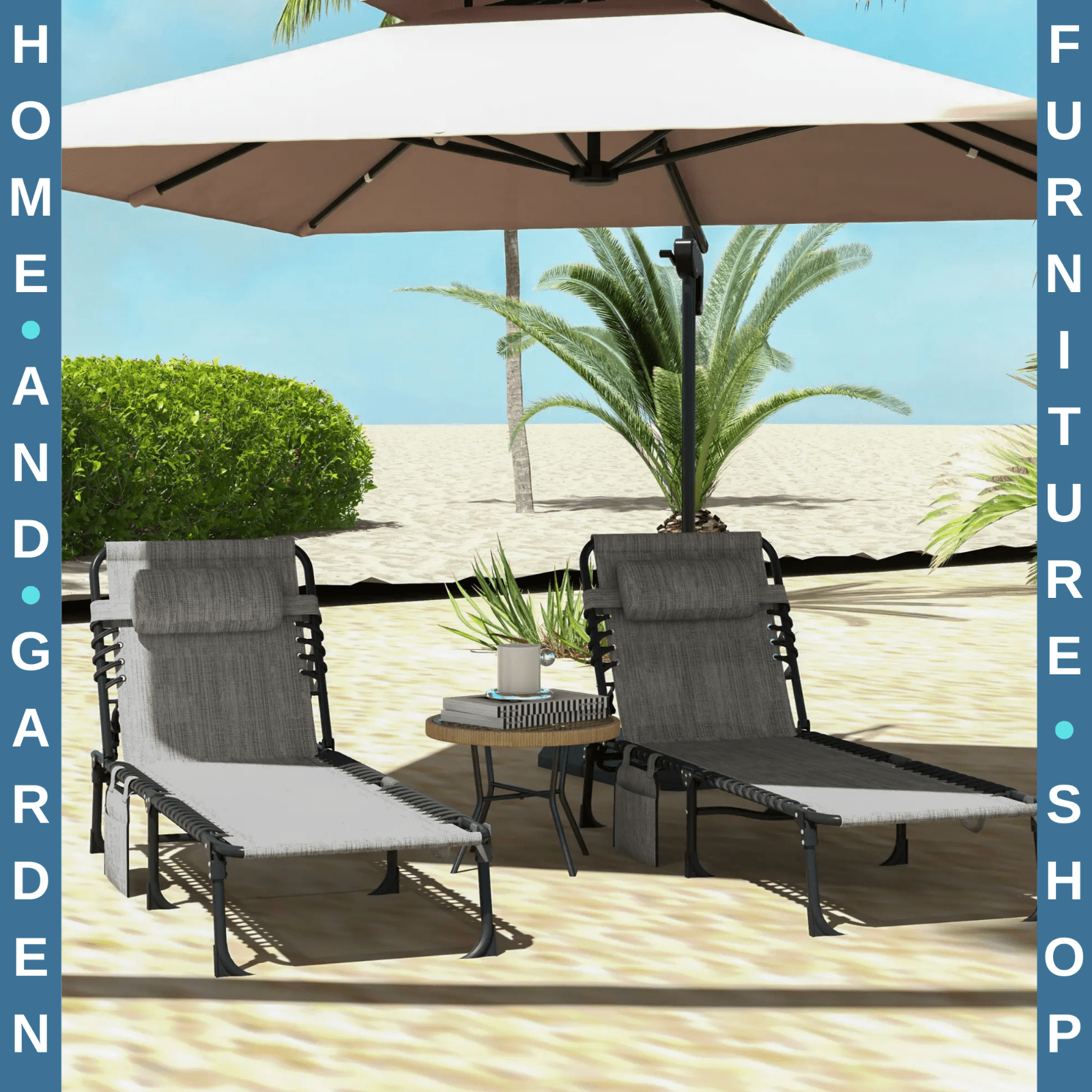 Portable Sun Lounger Set of 2 Folding Beds w/ 5 Position Adjustable Backrest - Home and Garden Furniture Shop - rustic - furniture